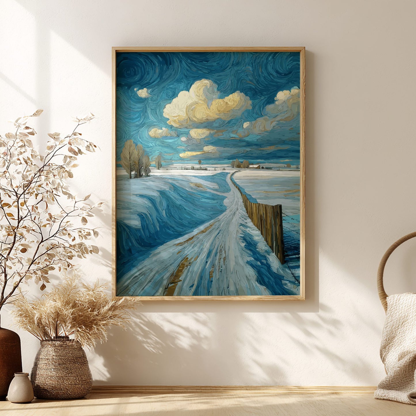 Patience - Snow-Covered Field and Wooden Fence Winter Wall Art