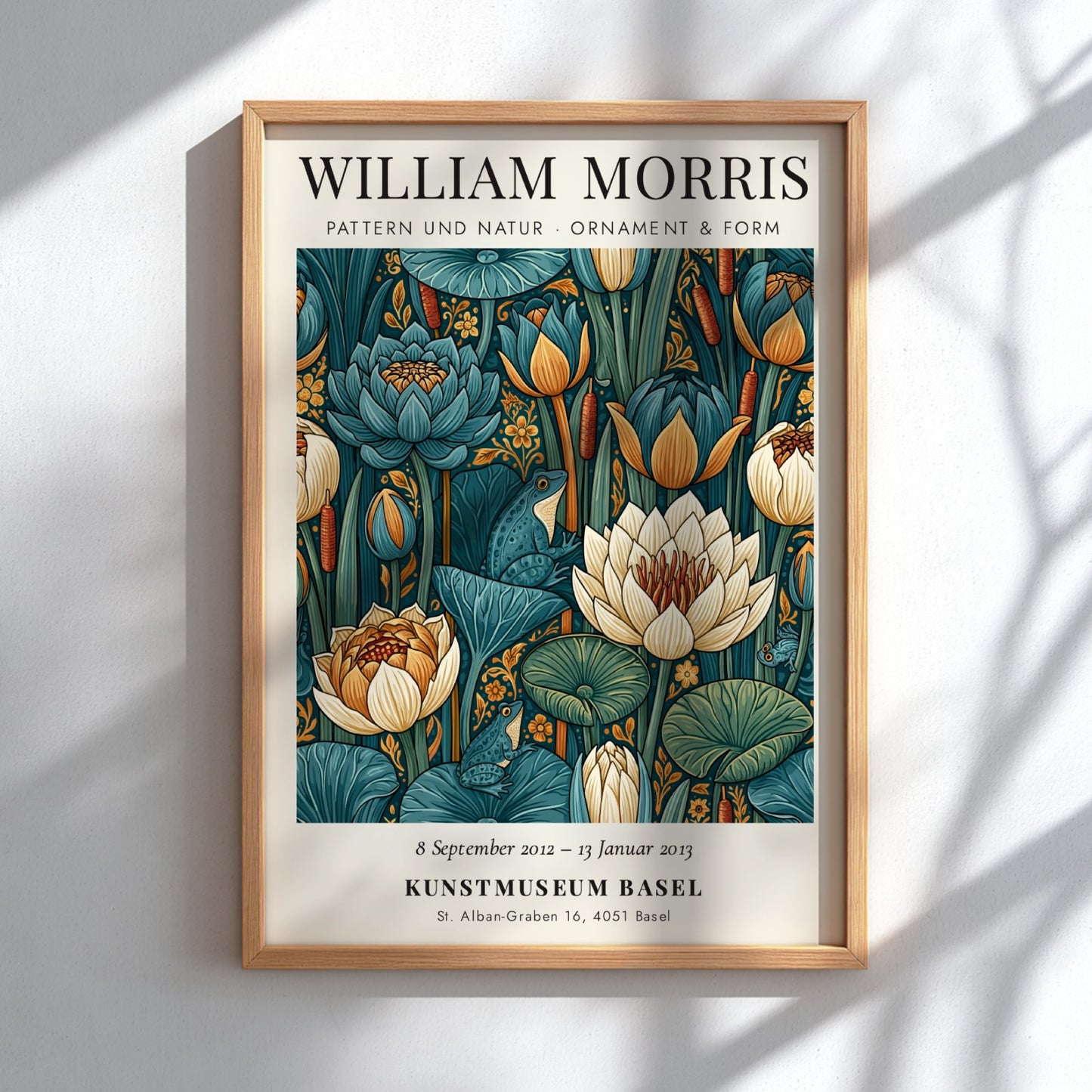 William Morris poster featuring floral motifs in green and blue tones