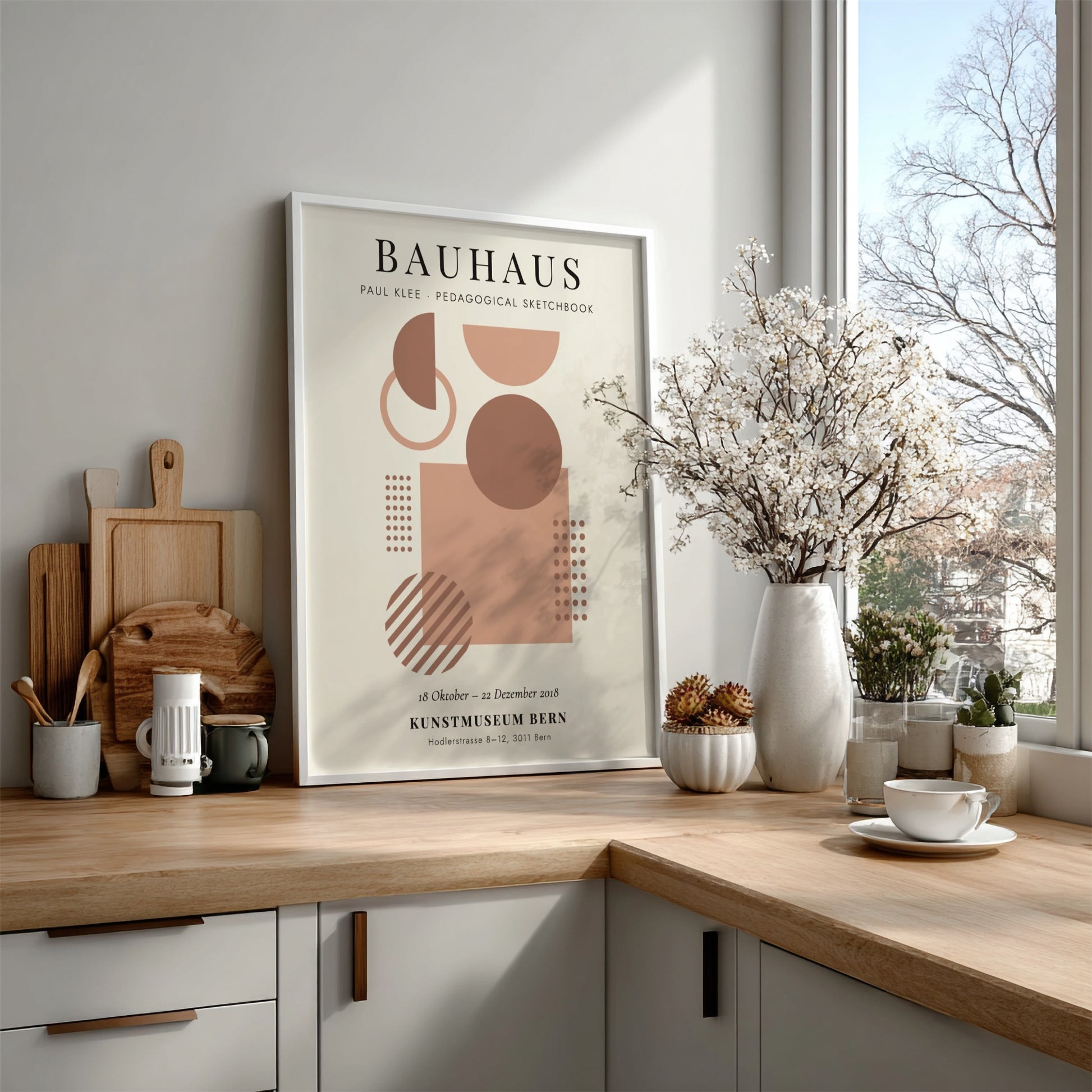 Bauhaus poster featuring Paul Klee's design with geometric shapes and earthy tones