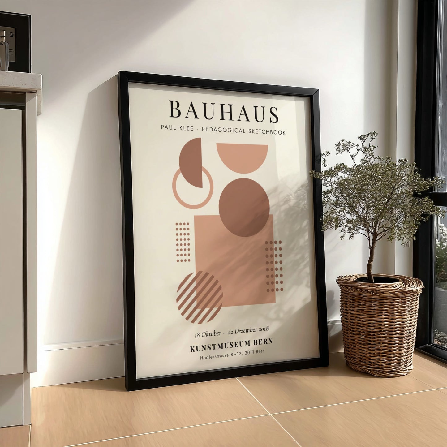 Bauhaus poster featuring Paul Klee's design with geometric shapes and earthy tones
