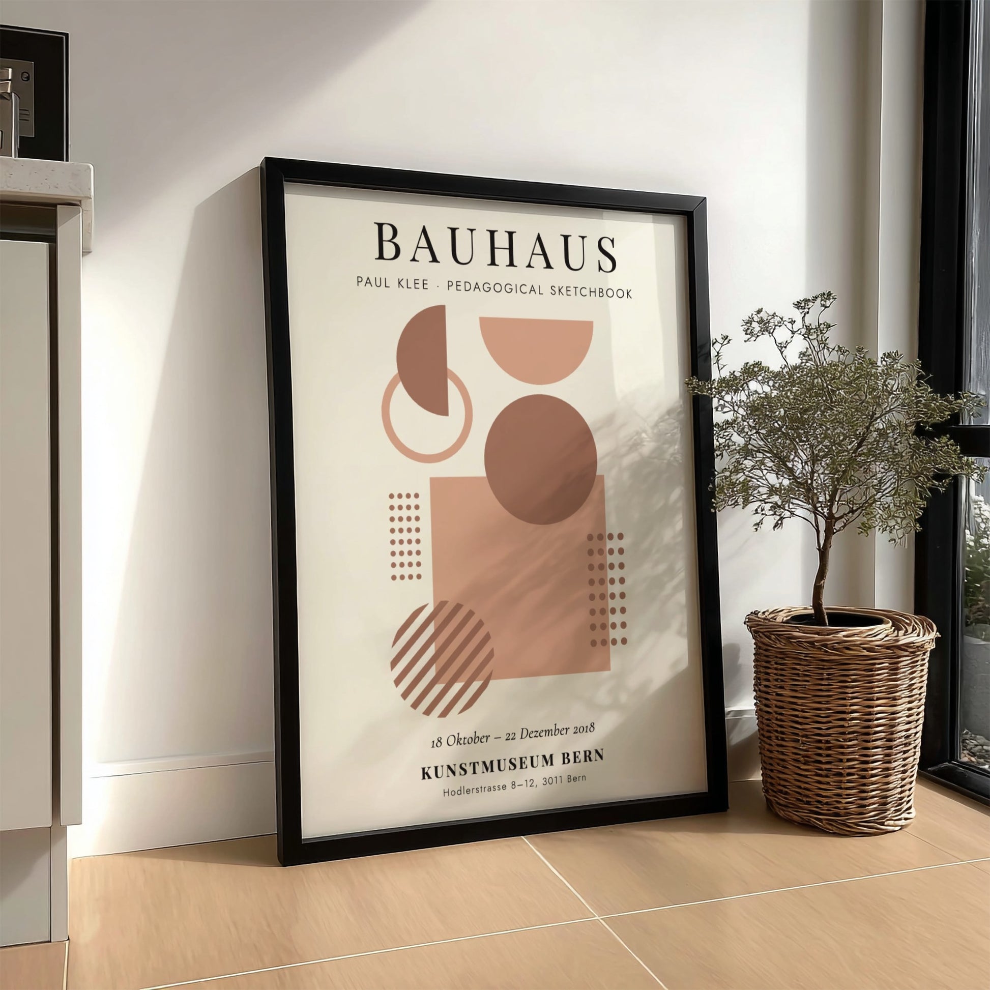 Bauhaus poster featuring Paul Klee's design with geometric shapes and earthy tones
