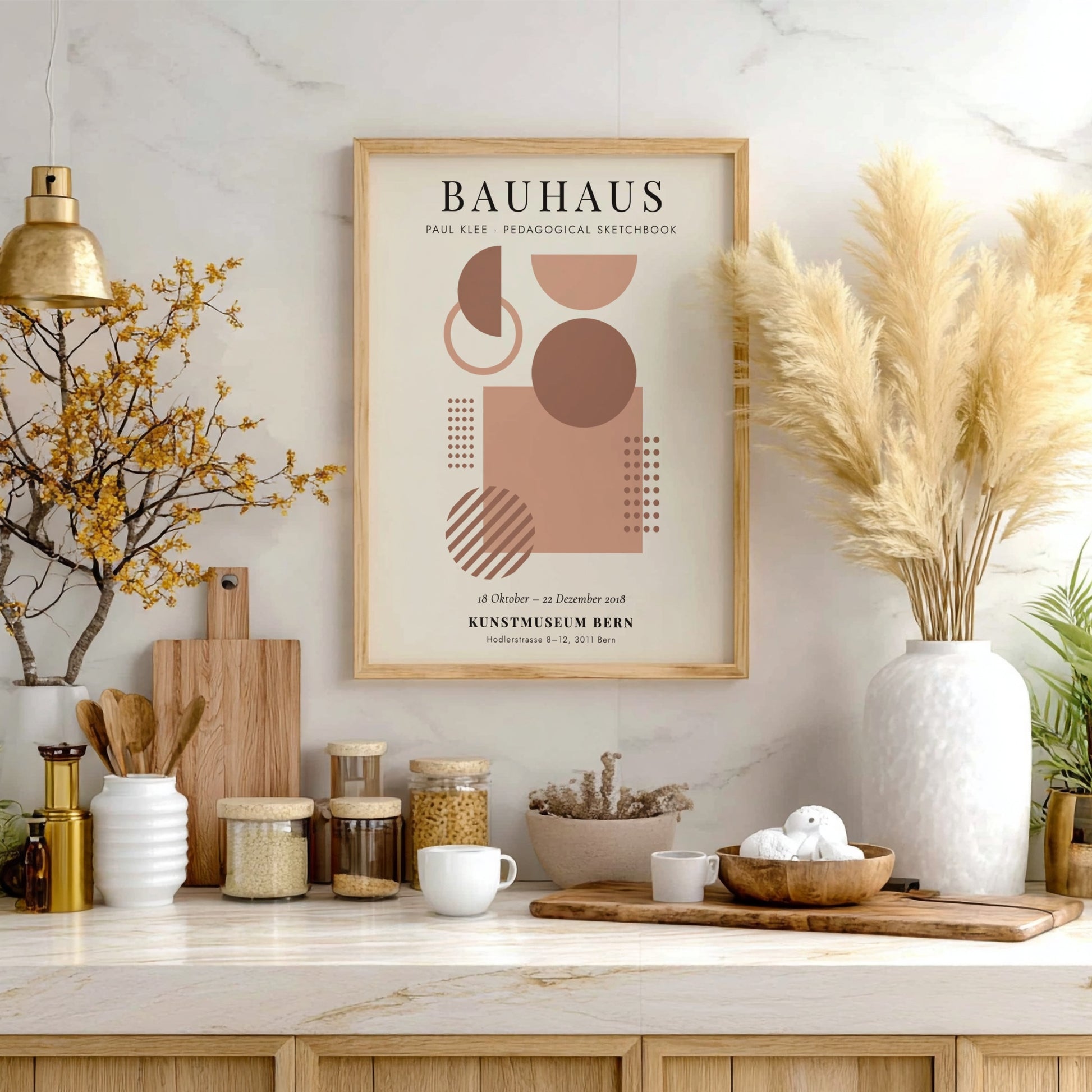 Bauhaus poster featuring Paul Klee's design with geometric shapes and earthy tones