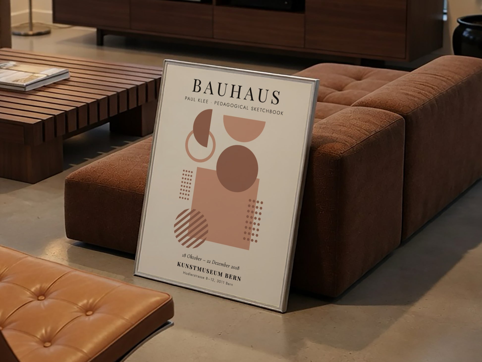 Bauhaus poster featuring Paul Klee's design with geometric shapes and earthy tones