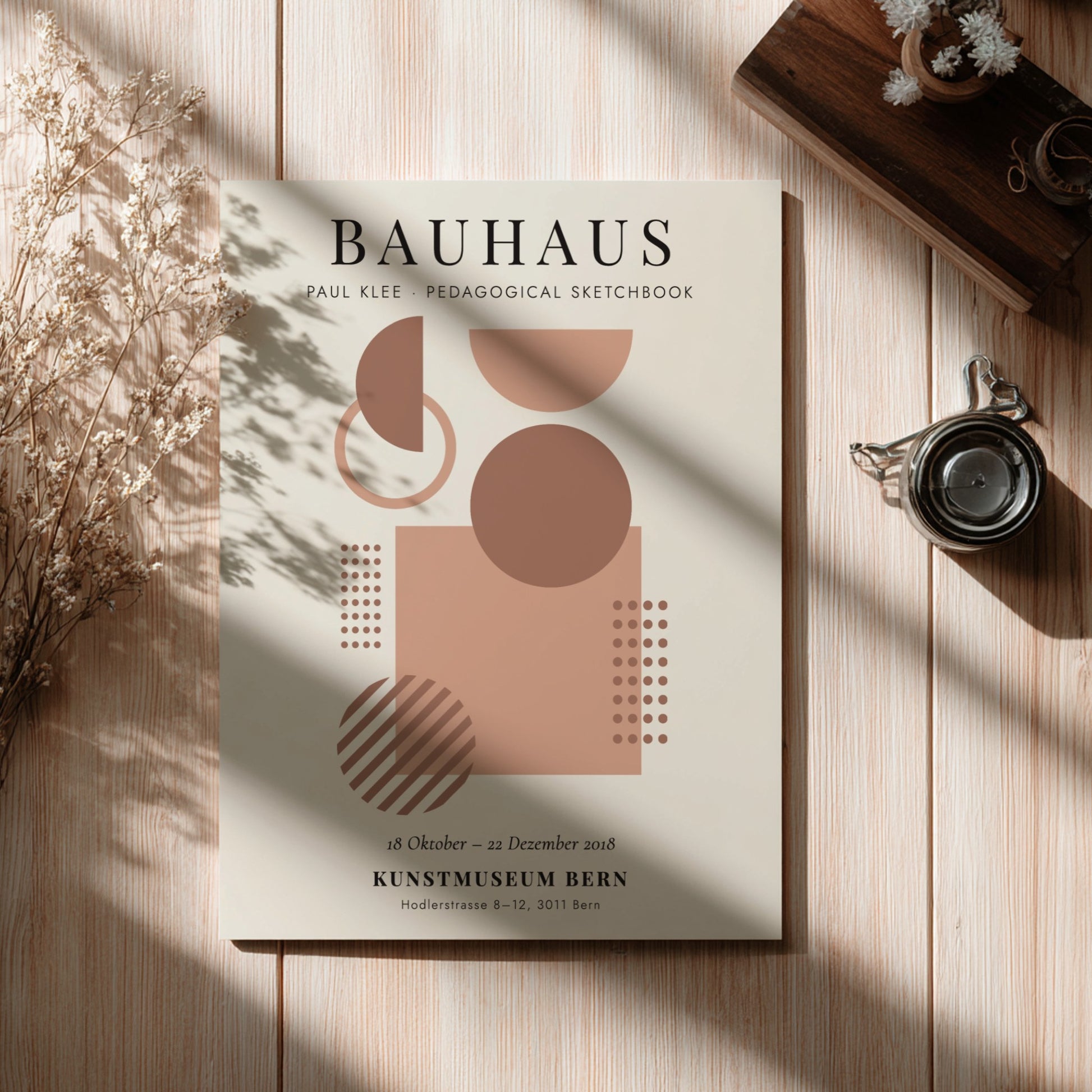 Bauhaus poster featuring Paul Klee's design with geometric shapes and earthy tones