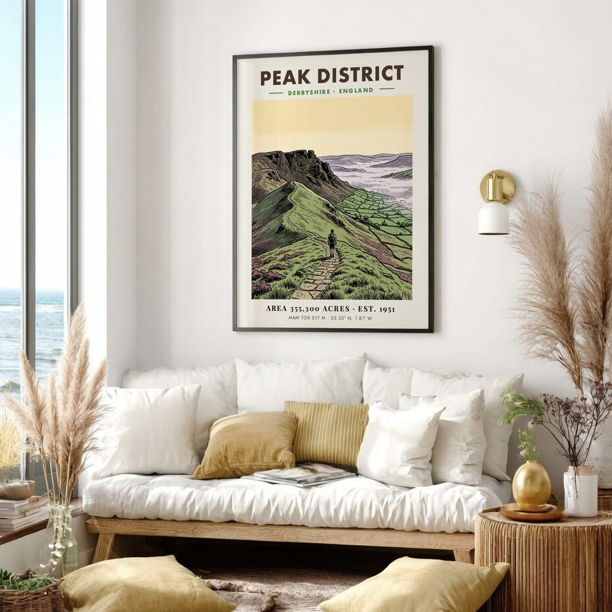 Poster featuring a hiker on a stone path in the Peak District landscape