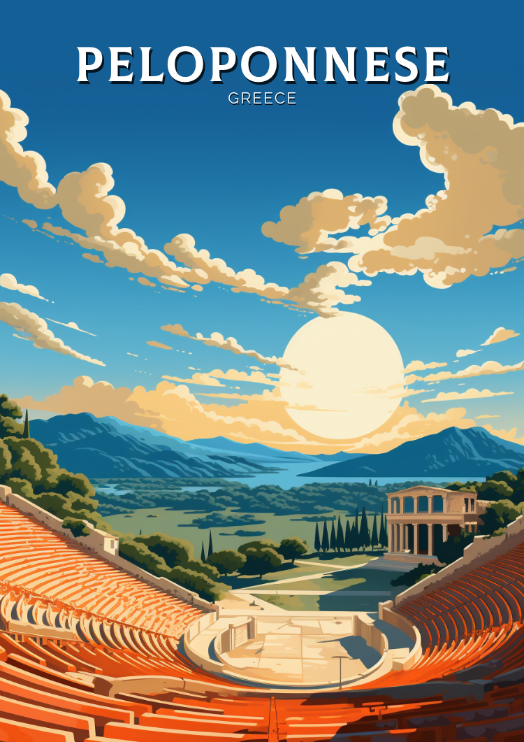 Europe PELOPONNESE TRAVEL POSTER - GREECE ARTWORK