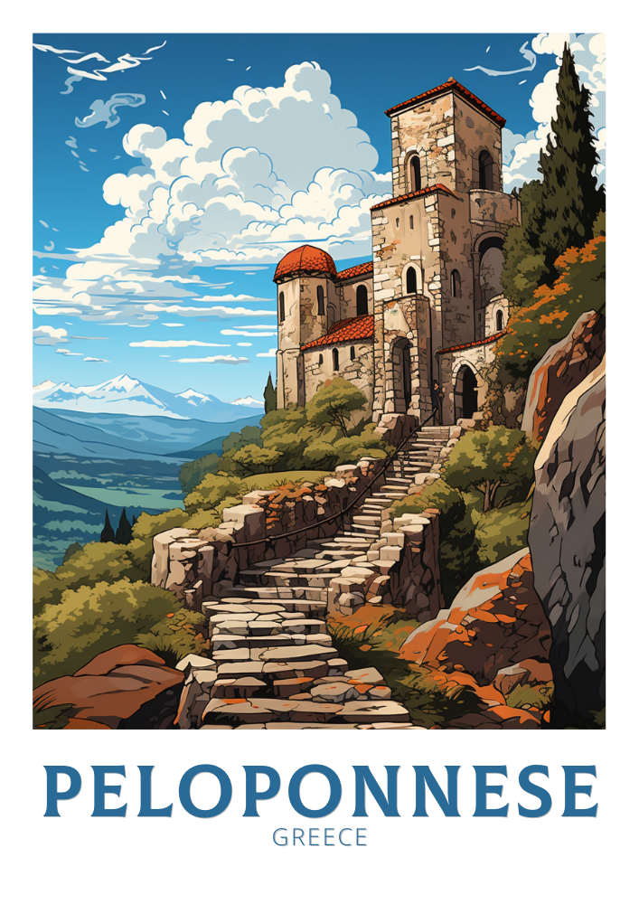 Europe PELOPONNESE TRAVEL PRINT - GREECE ARTWORK