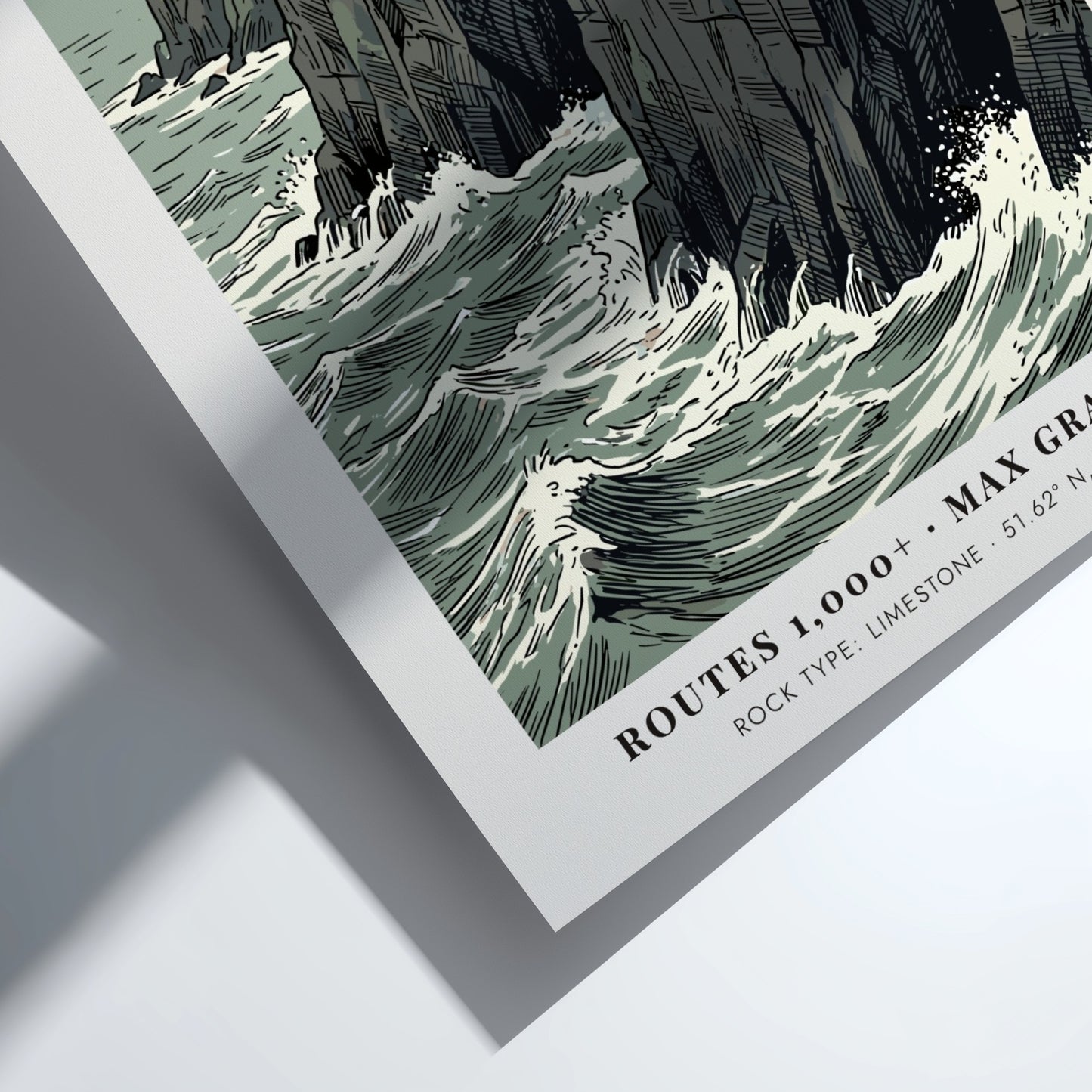 Poster featuring a rock climber on the limestone cliffs of the Pembroke coastline
