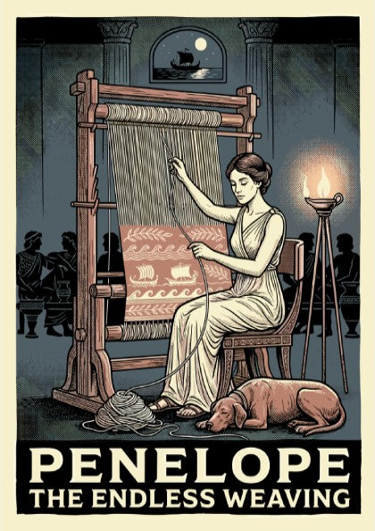 Penelope weaving poster featuring Greek mythology, ancient Greece decor, and a mythological print.