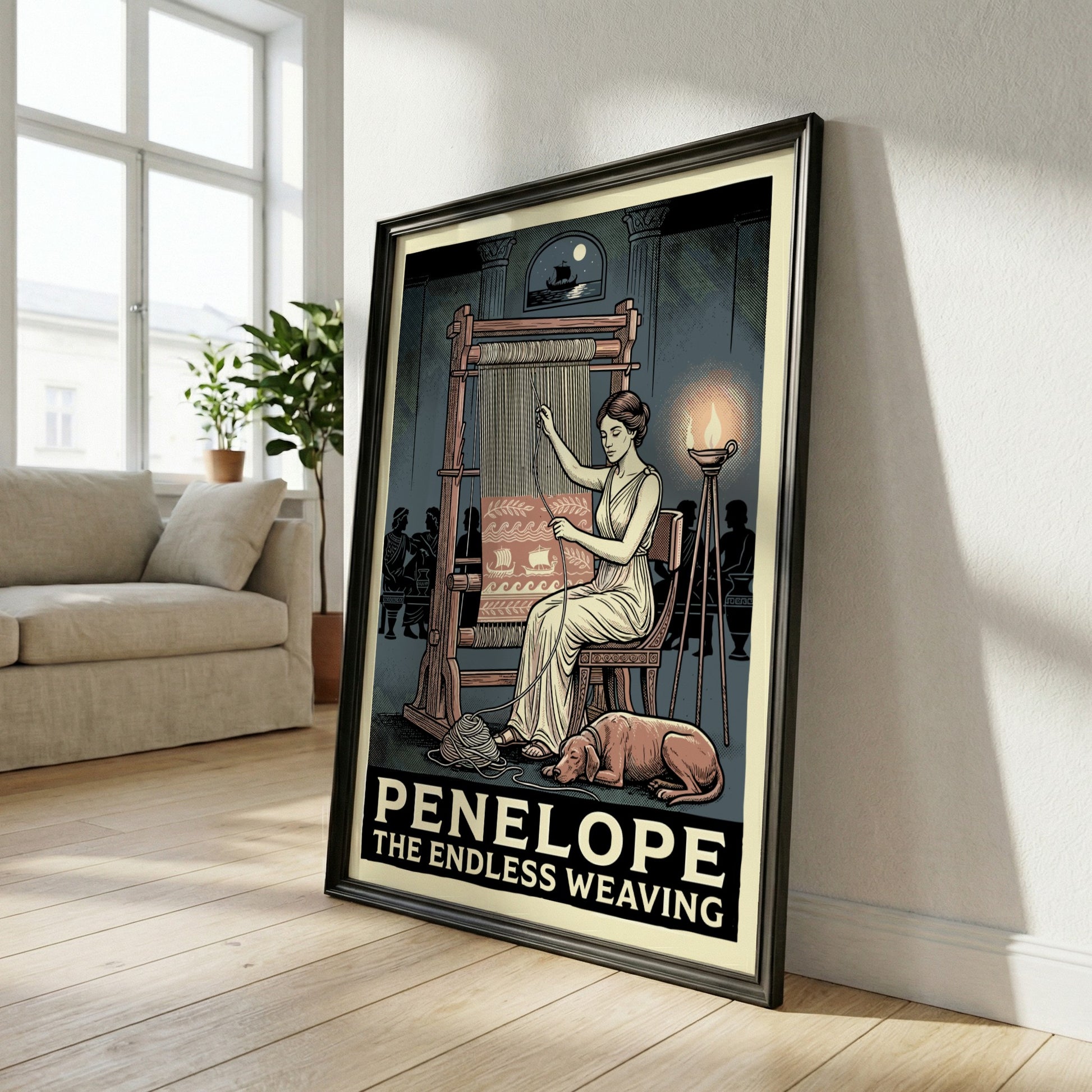 Penelope weaving poster featuring Greek mythology, ancient Greece decor, and a mythological print.