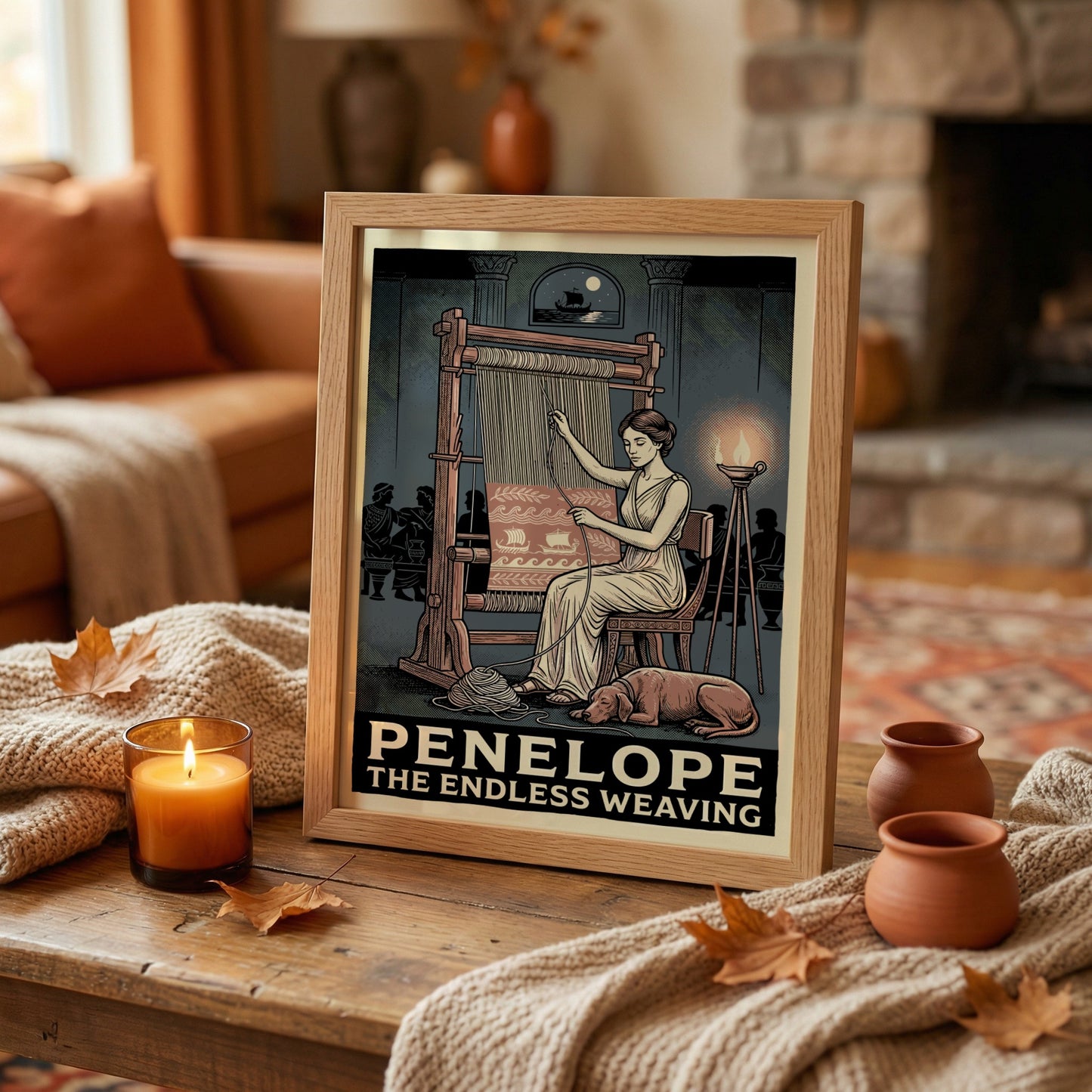 Penelope weaving poster featuring Greek mythology, ancient Greece decor, and a mythological print.