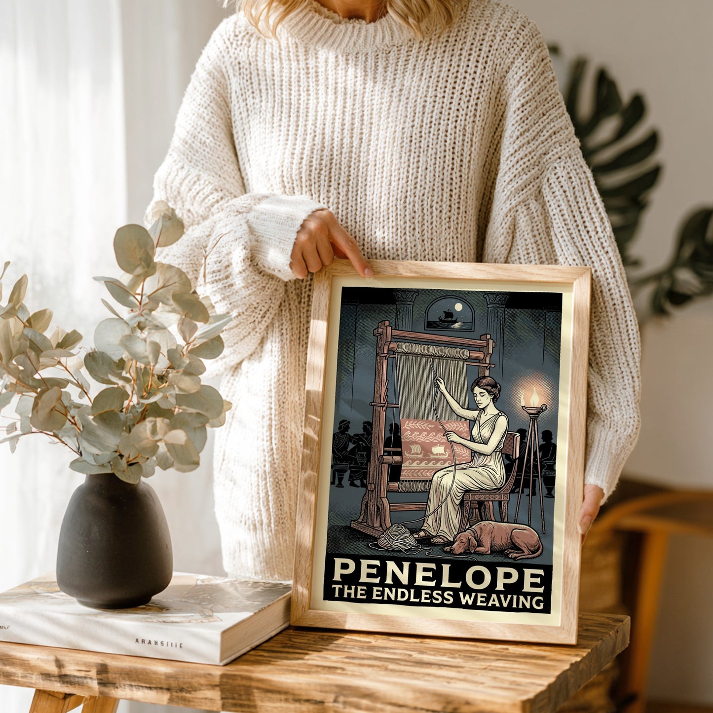 Penelope weaving poster featuring Greek mythology, ancient Greece decor, and a mythological print.
