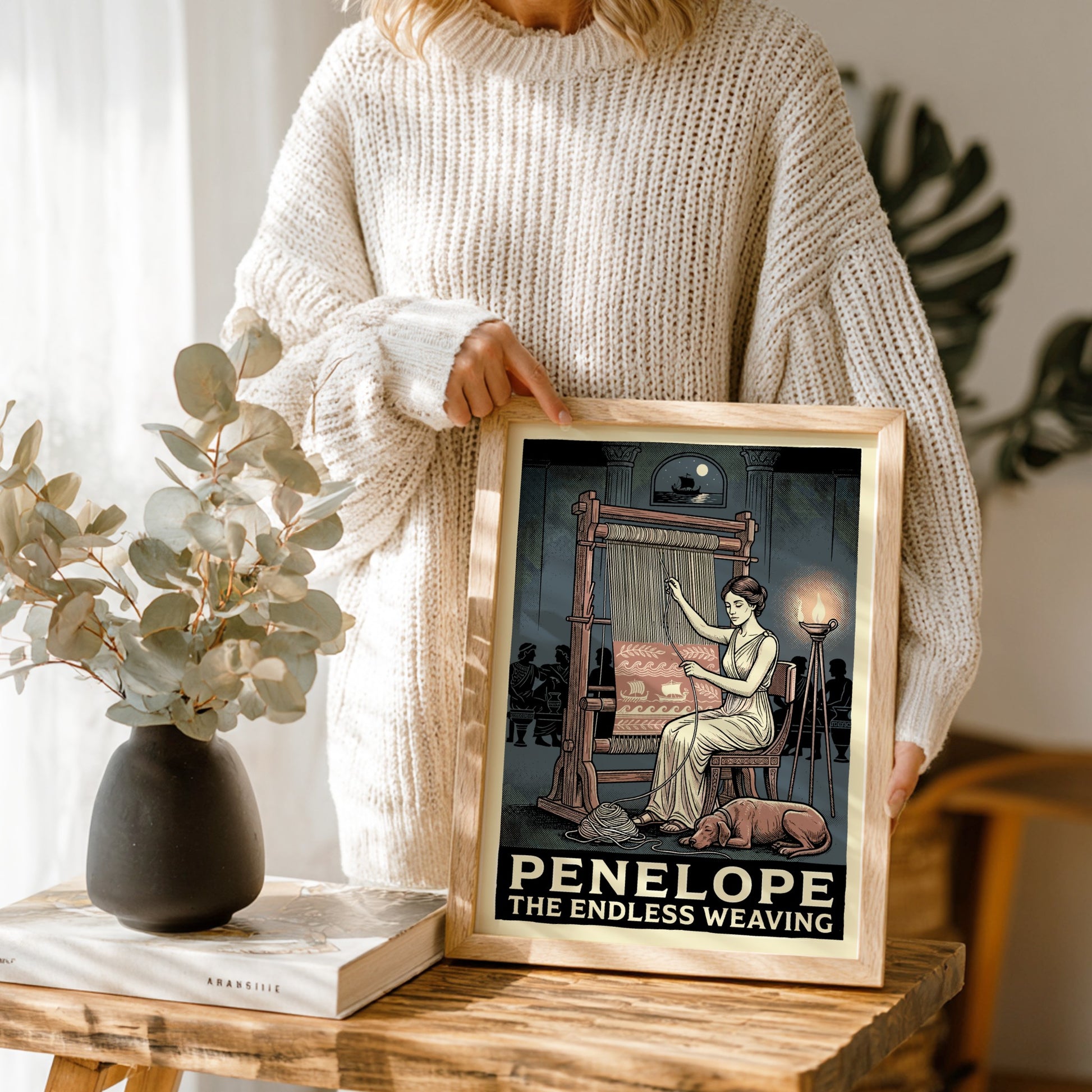 Penelope weaving poster featuring Greek mythology, ancient Greece decor, and a mythological print.