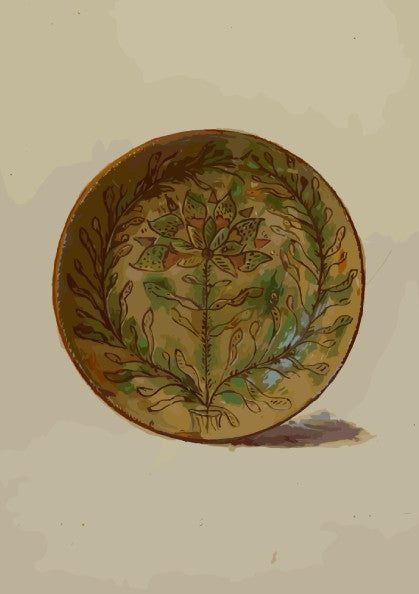 Pennsylvania German Plate poster featuring a folk art floral design in green and brown tones.