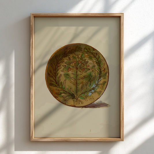 Pennsylvania German Plate poster featuring a folk art floral design in green and brown tones.