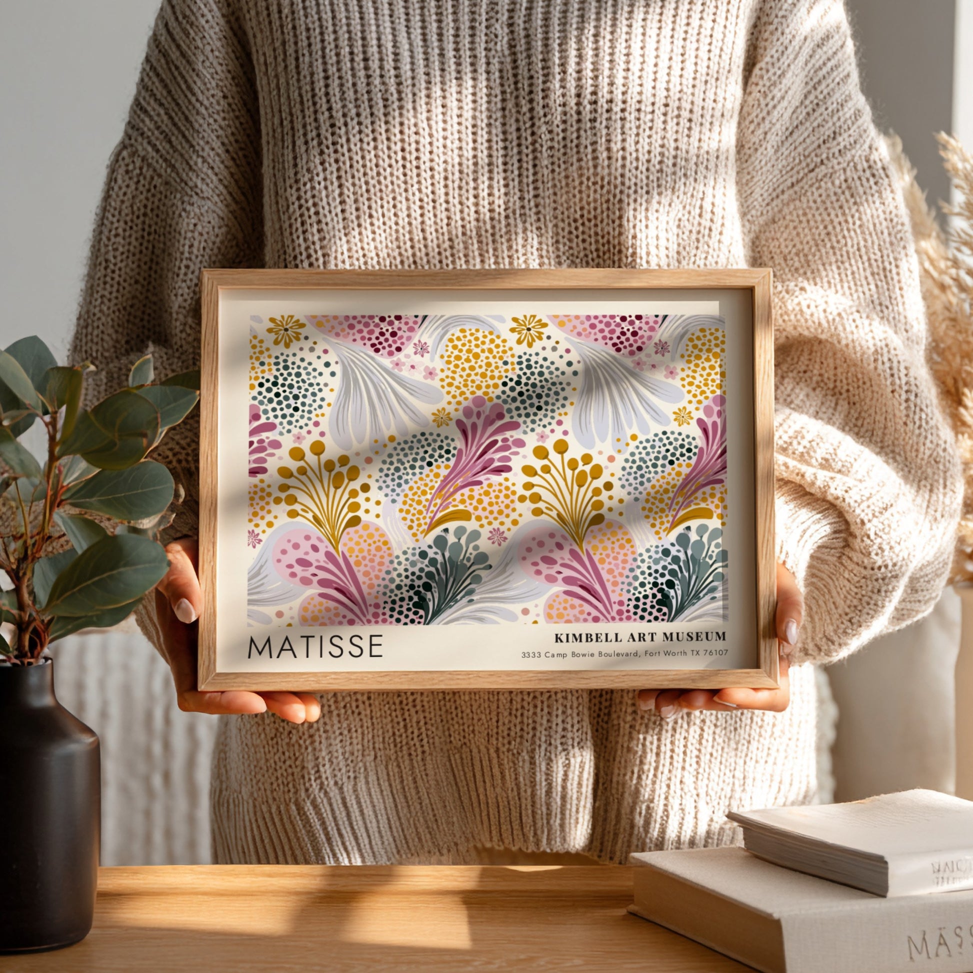 Peonies & Golden Botanicals wall art print featuring vibrant floral patterns in pink and yellow by Matisse