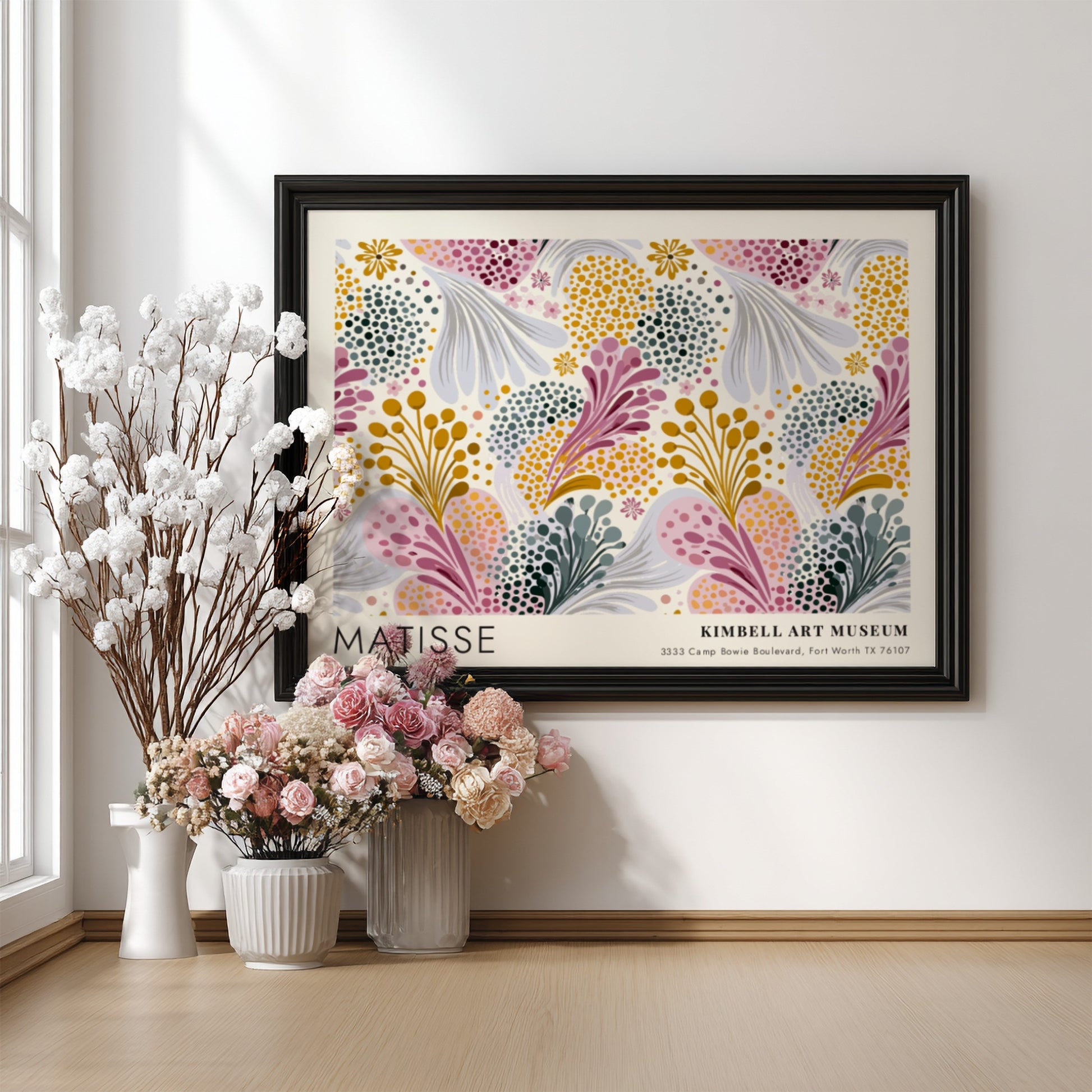 Henri Matisse poster featuring peonies and golden botanicals in vibrant colors