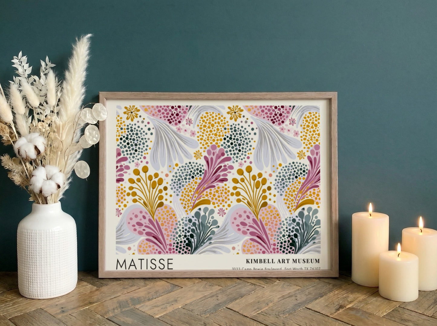 Henri Matisse poster featuring peonies and golden botanicals in vibrant colors