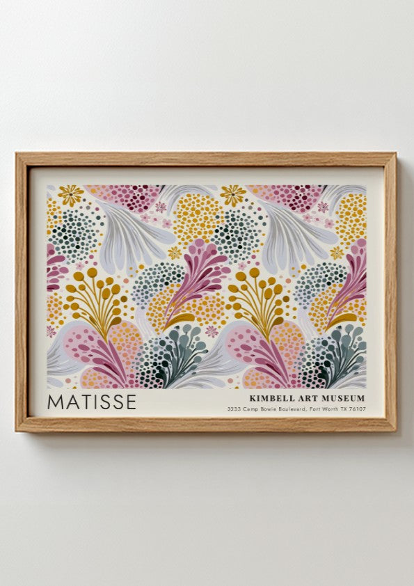 Peonies & Golden Botanicals wall art print featuring vibrant floral patterns in pink and yellow by Matisse