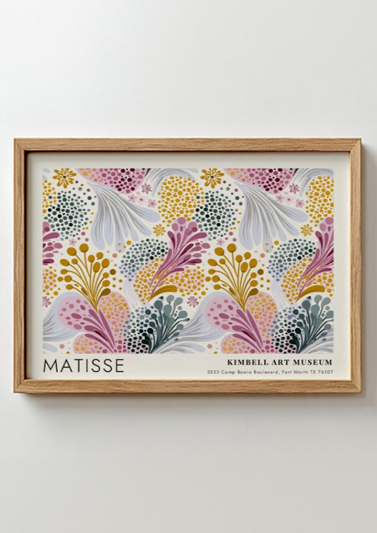Peonies & Golden Botanicals wall art print featuring vibrant floral patterns in pink and yellow by Matisse