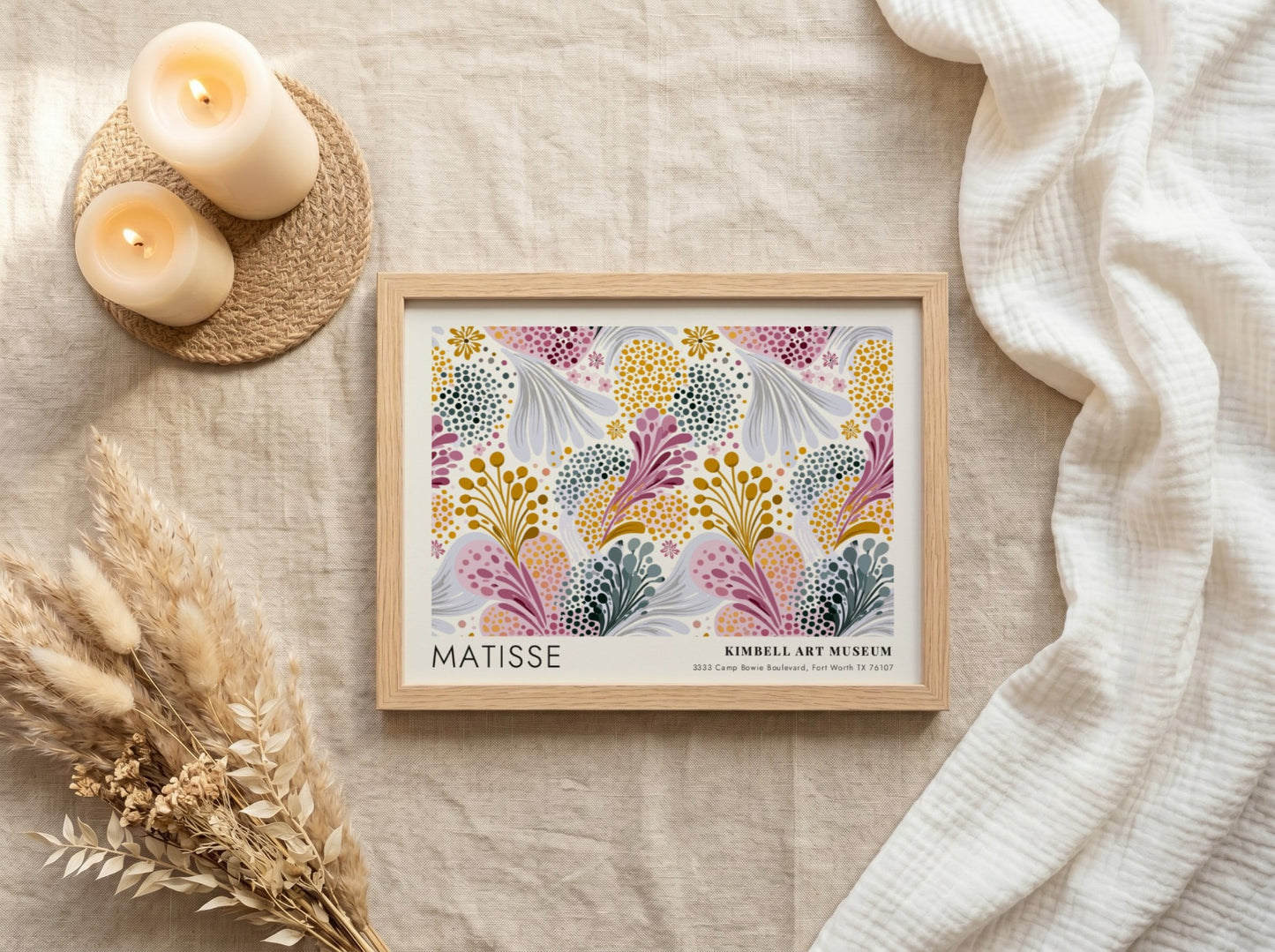 Peonies & Golden Botanicals wall art print featuring vibrant floral patterns in pink and yellow by Matisse