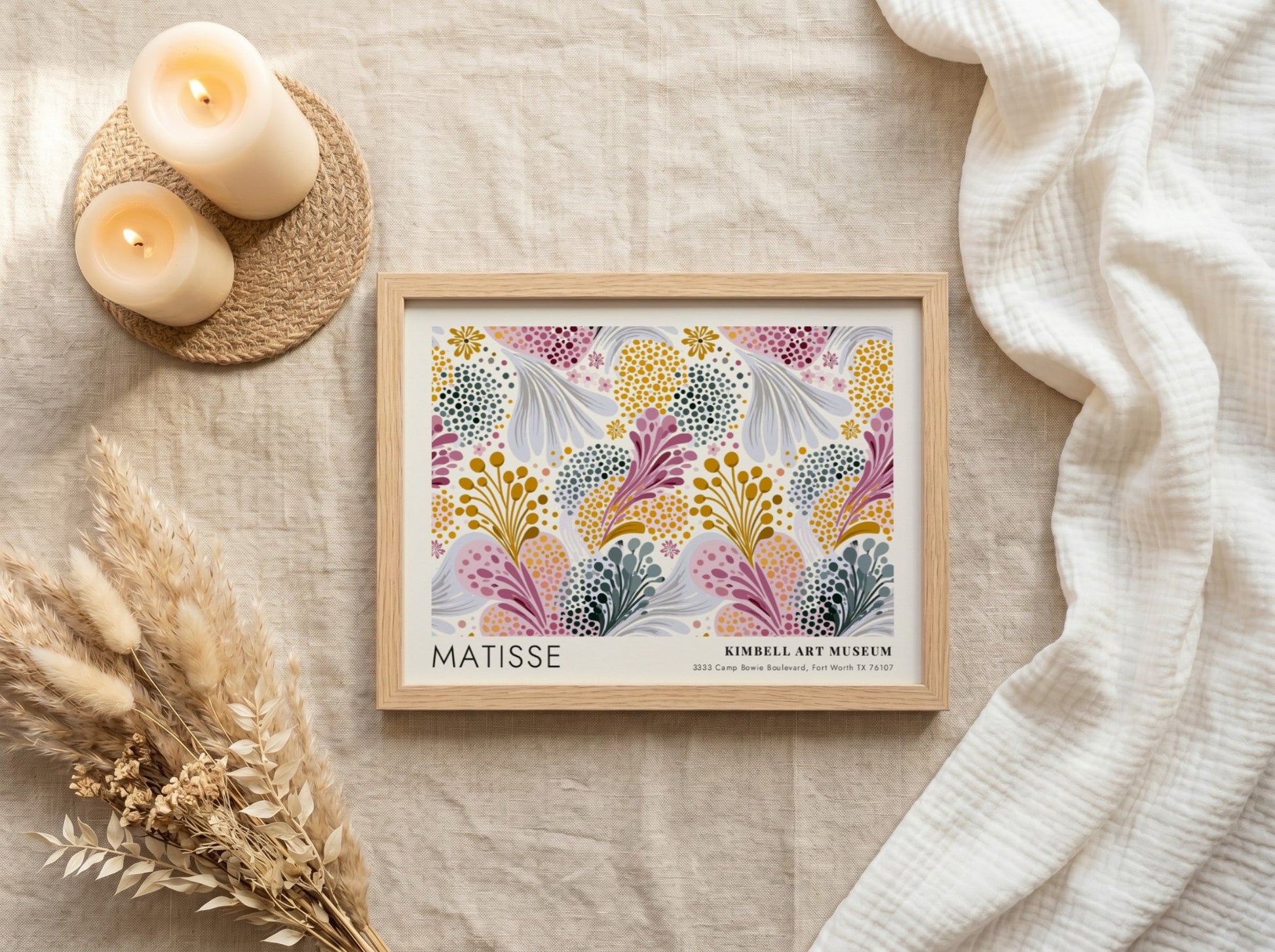 Peonies & Golden Botanicals wall art print featuring vibrant floral patterns in pink and yellow by Matisse