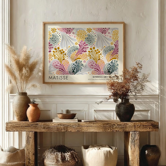 Peonies & Golden Botanicals wall art print featuring vibrant floral patterns in pink and yellow by Matisse