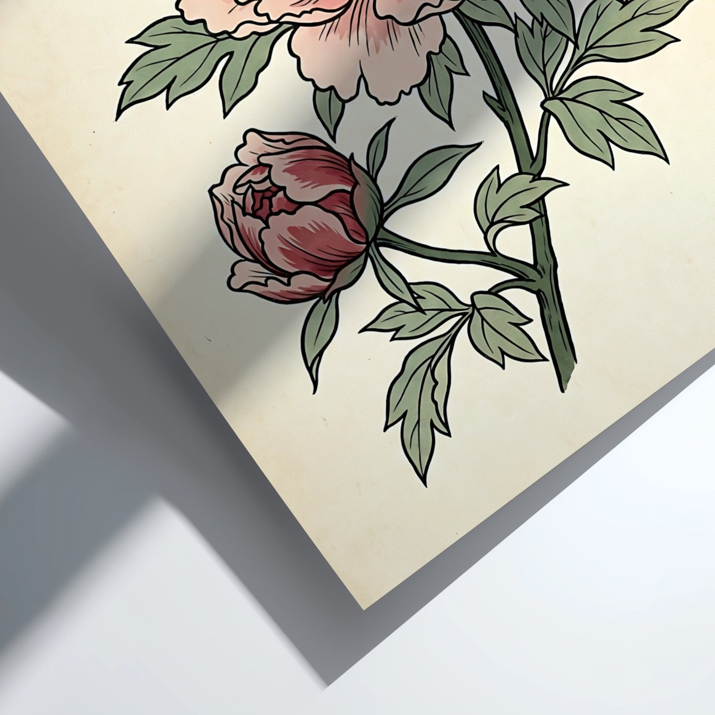 Japanese art style poster featuring a peony flower in soft pink hues