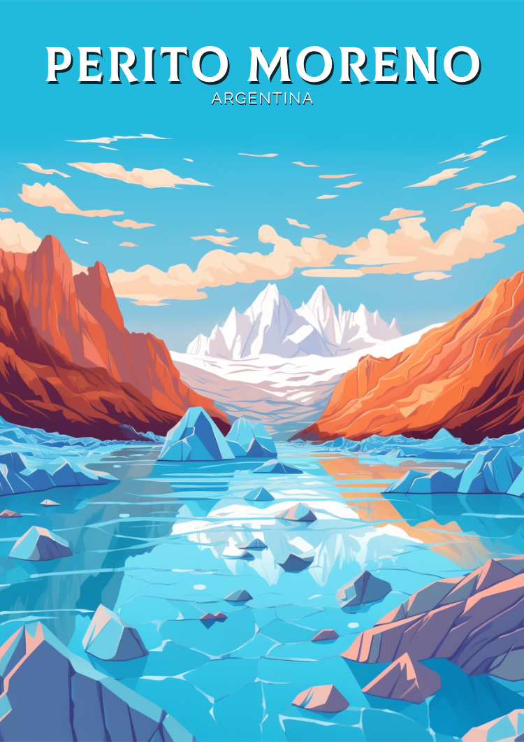 South America PERITO MORENO TRAVEL POSTER - RETRO GLACIER ART