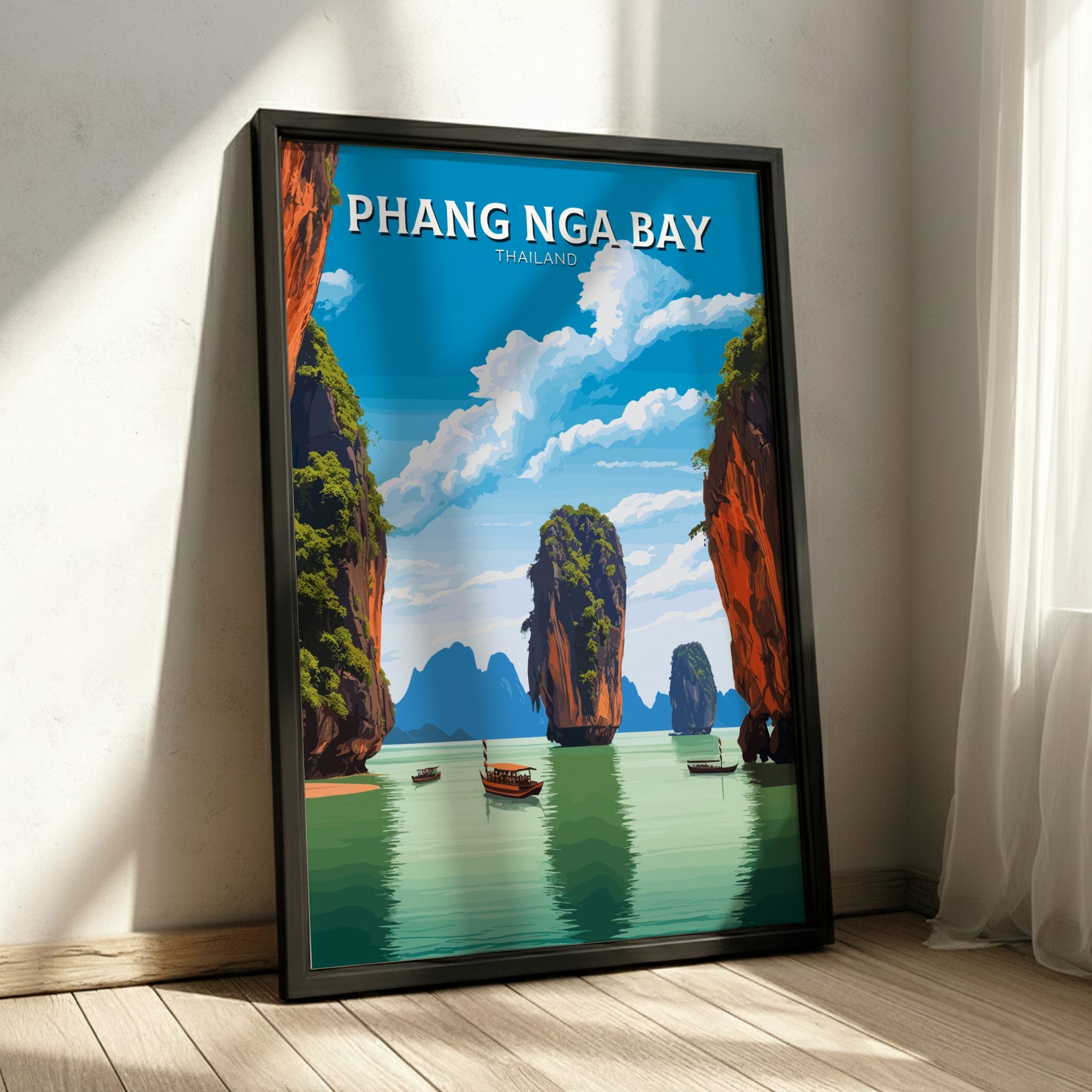 Asian PHANG NGA BAY TRAVEL POSTER - RETRO THAILAND ART