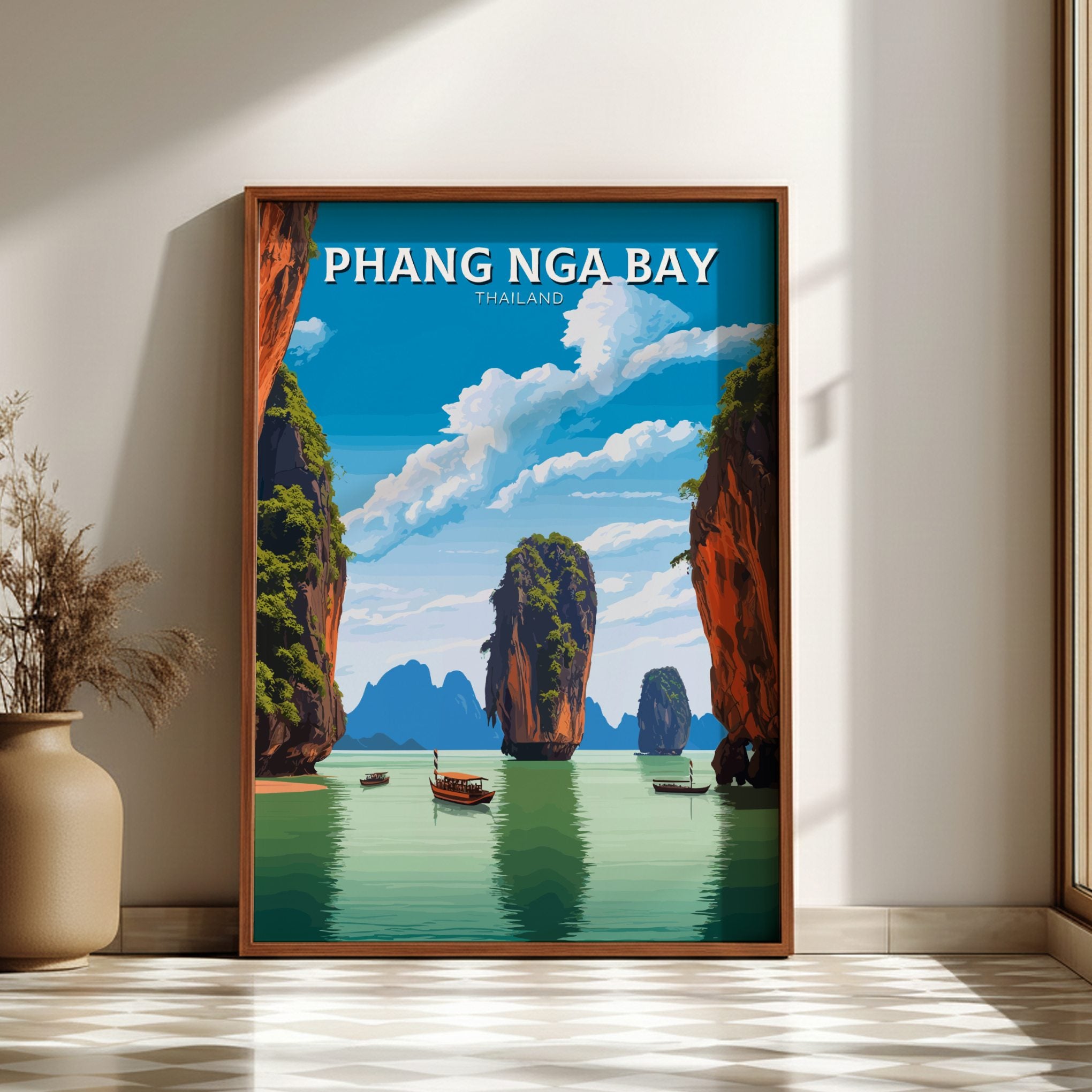 Asian PHANG NGA BAY TRAVEL POSTER - RETRO THAILAND ART