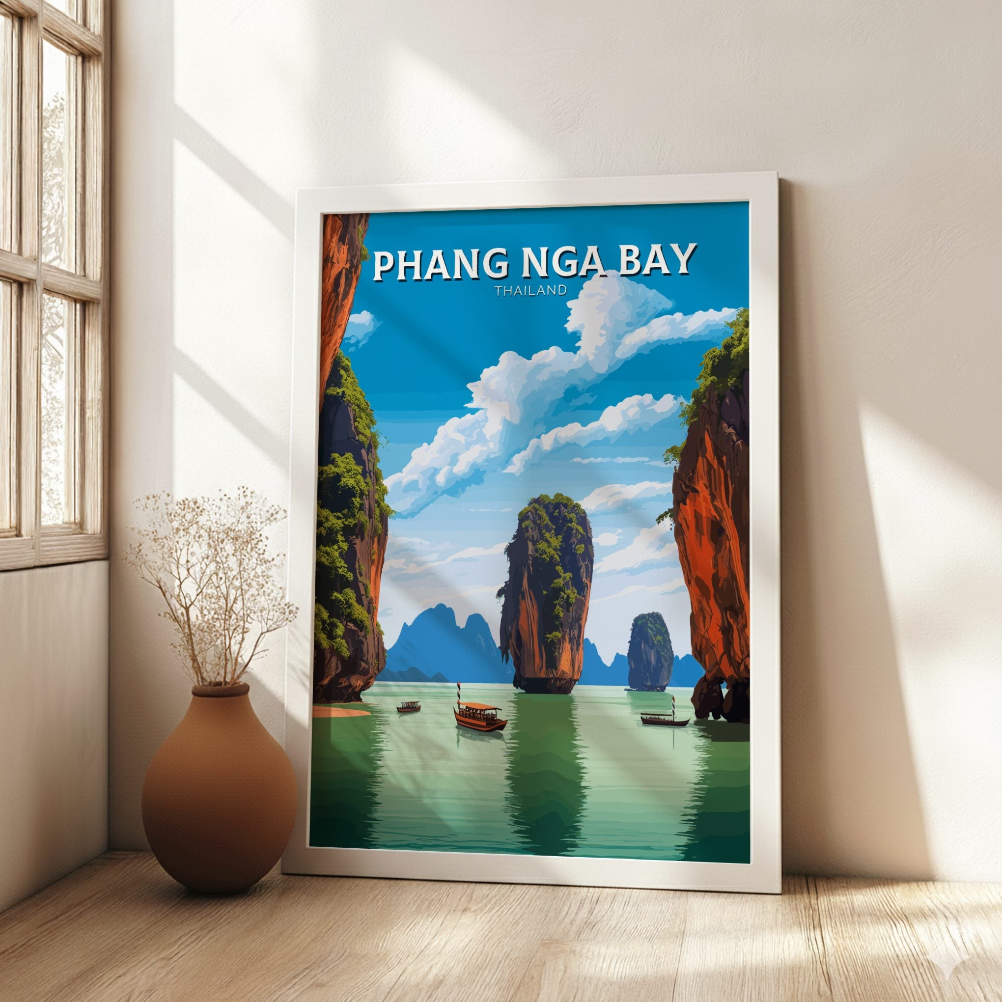 Asian PHANG NGA BAY TRAVEL POSTER - RETRO THAILAND ART