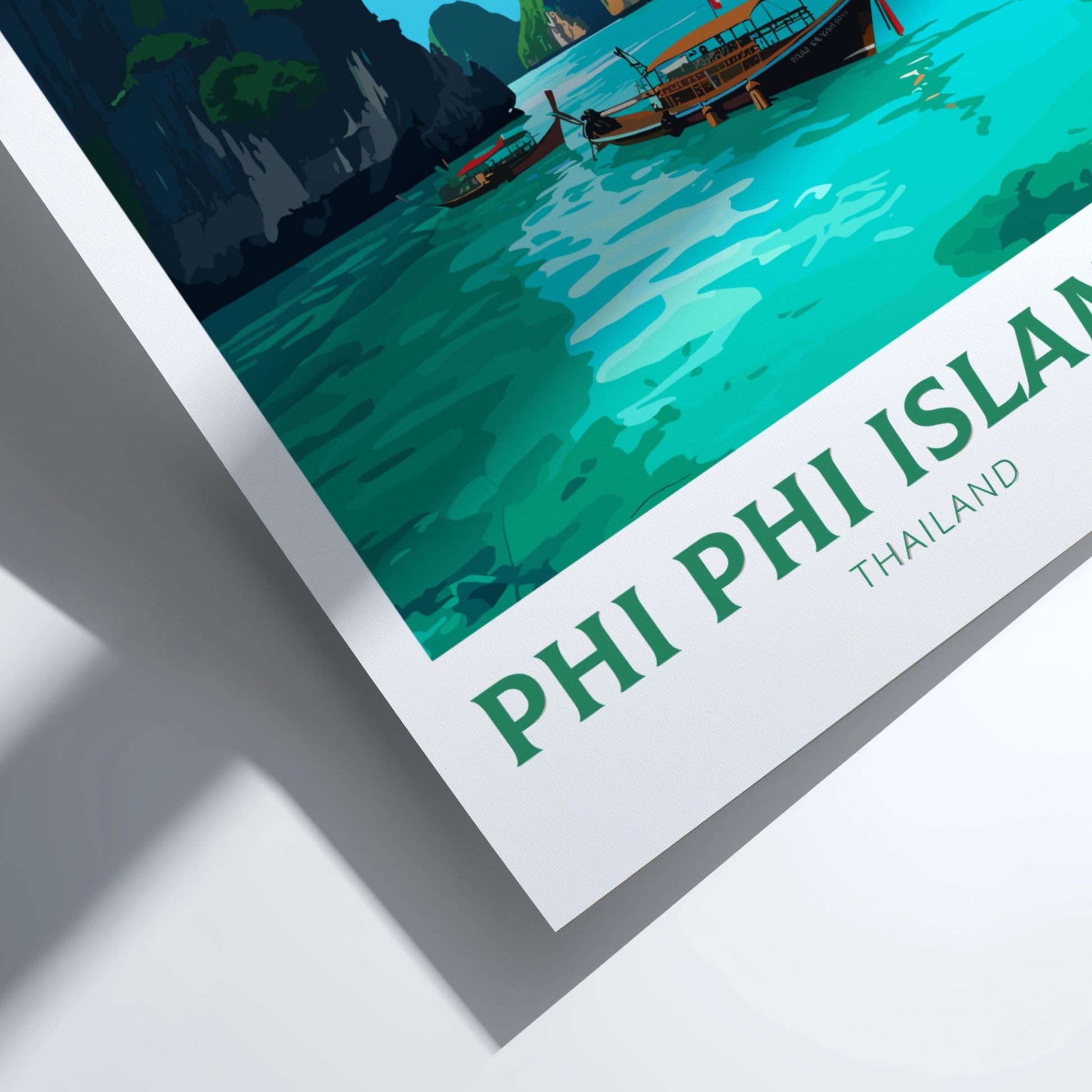 Poster of Phi Phi Islands with boats on a turquoise sea