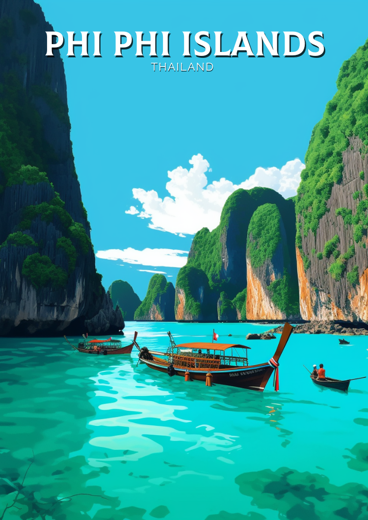 Asian PHI PHI RETRO POSTER - THAILAND TRAVEL ART