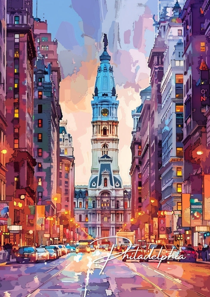 North AmericaPHILADELPHIA WATERCOLOUR TRAVEL POSTER - PENNSYLVANIA ARTWORK