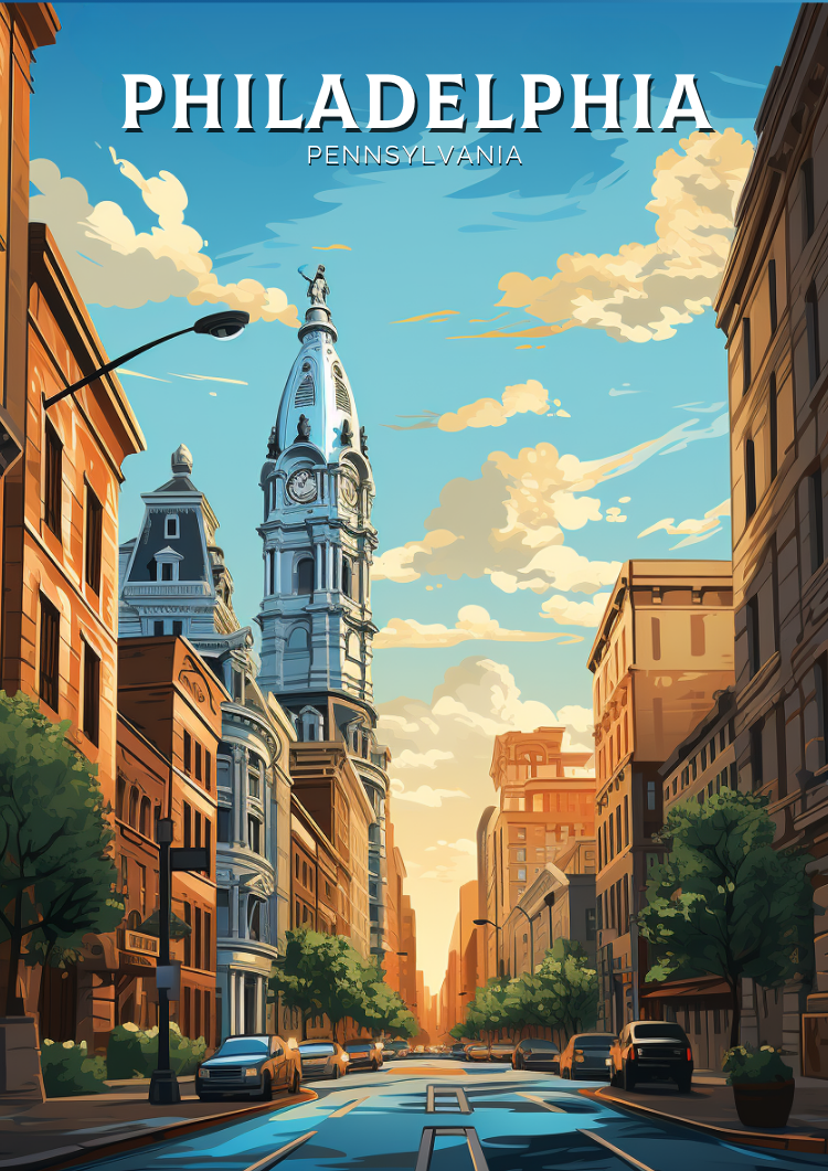 North AmericaPHILADELPHIA TRAVEL PRINT - PENNSYLVANIA ARTWORK