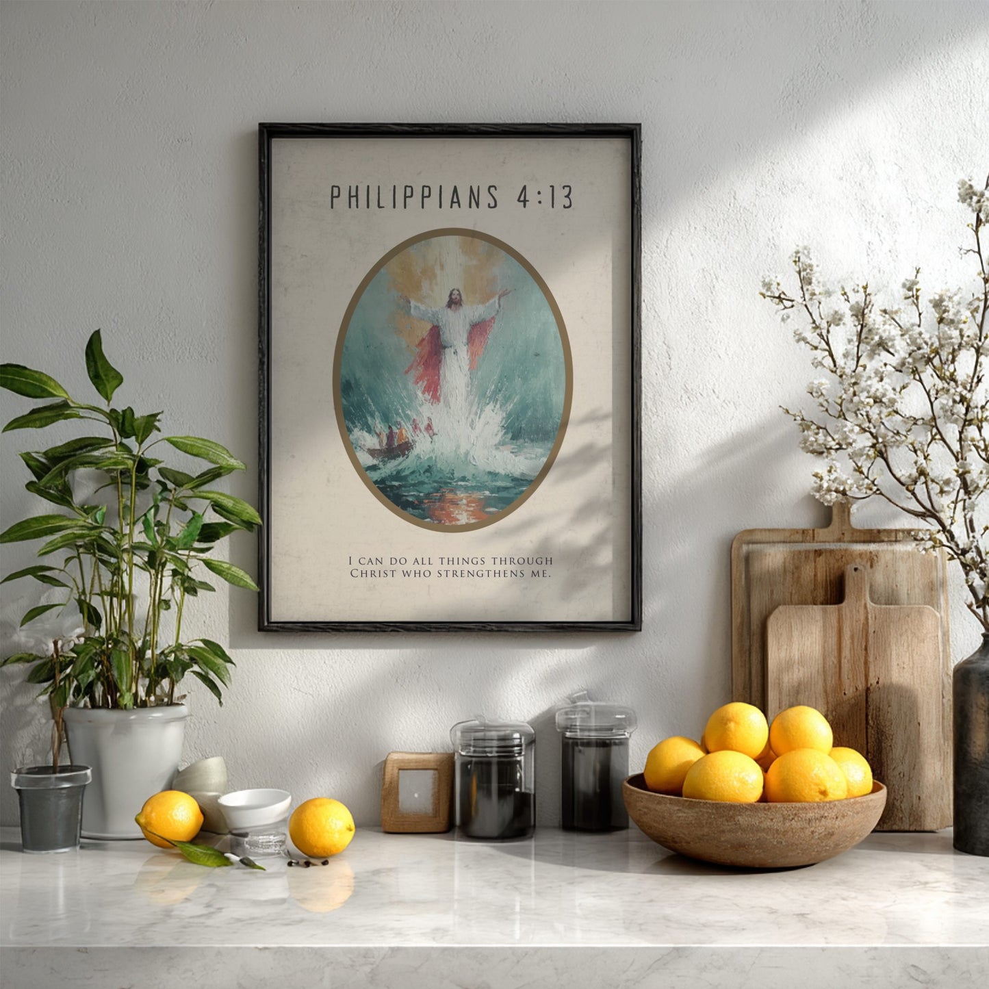 Philippians 4:13 Scripture Art - "Through Christ" Wall Print