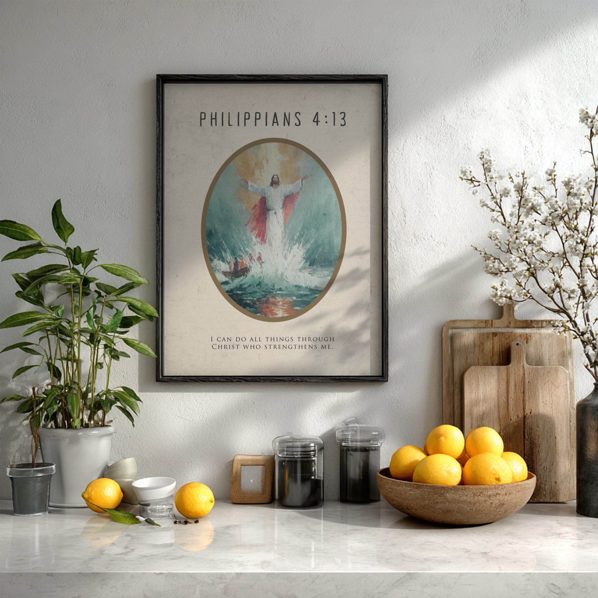 Philippians 4:13 Scripture Art - "Through Christ" Wall Print