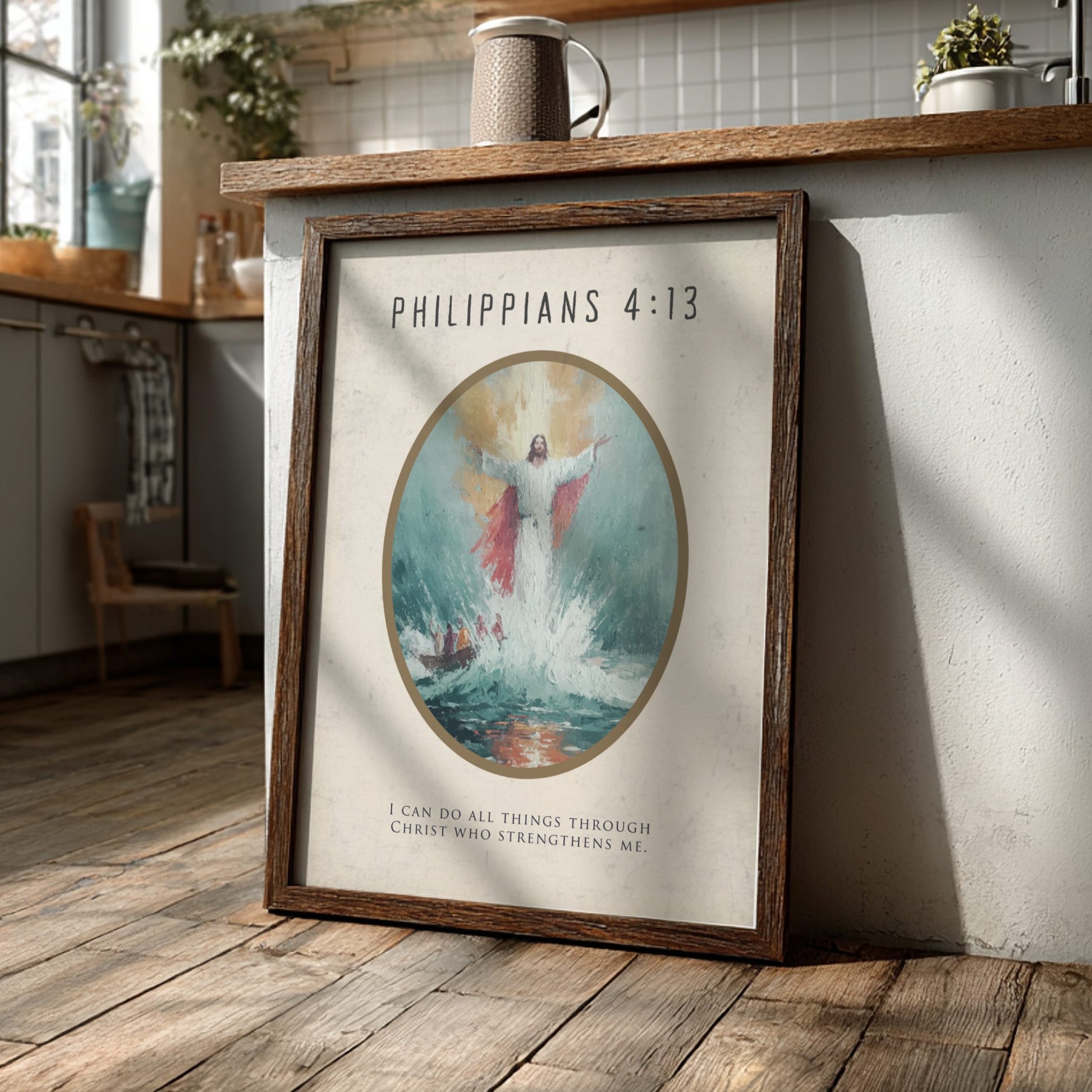 Philippians 4:13 Scripture Art - "Through Christ" Wall Print