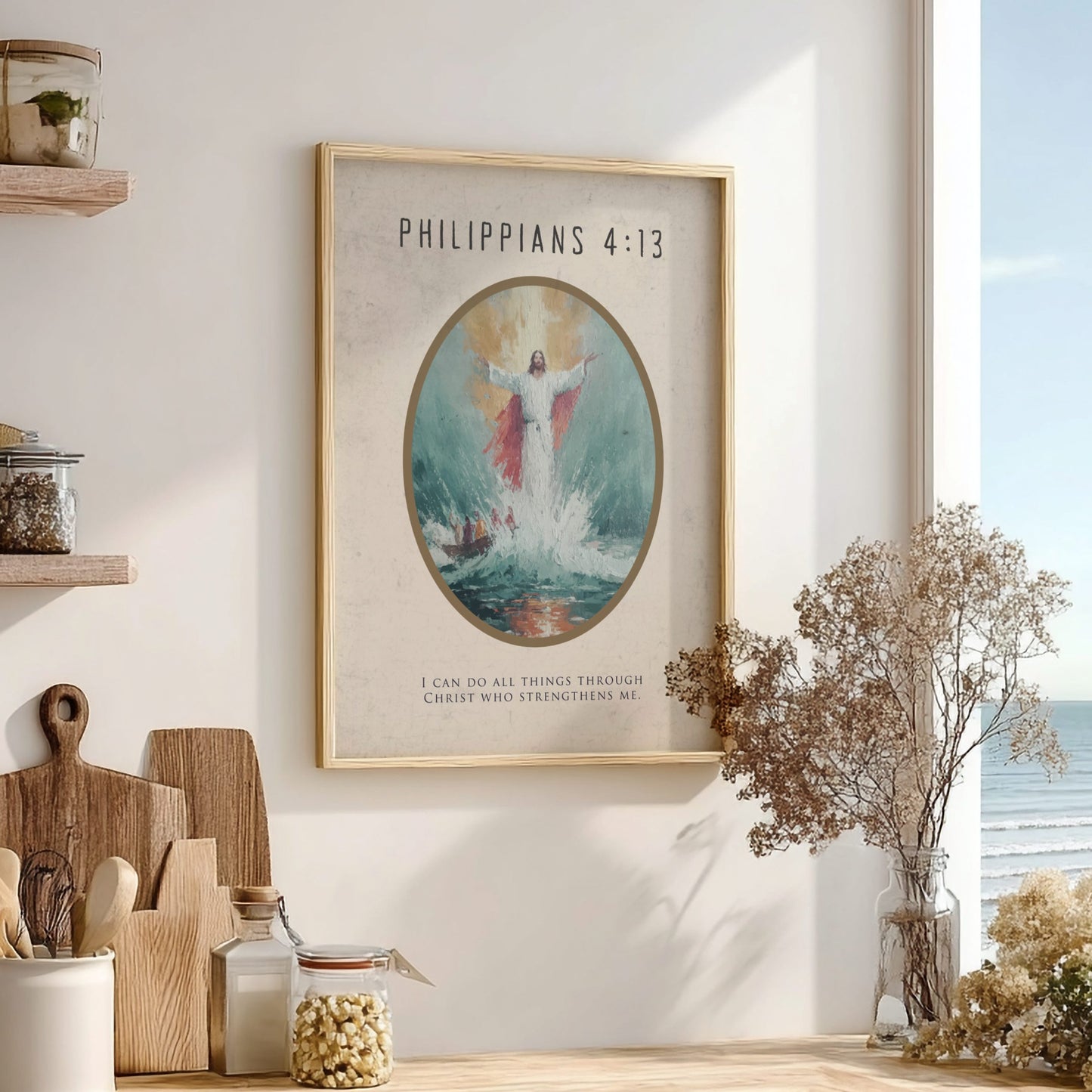 Philippians 4:13 Scripture Art - "Through Christ" Wall Print