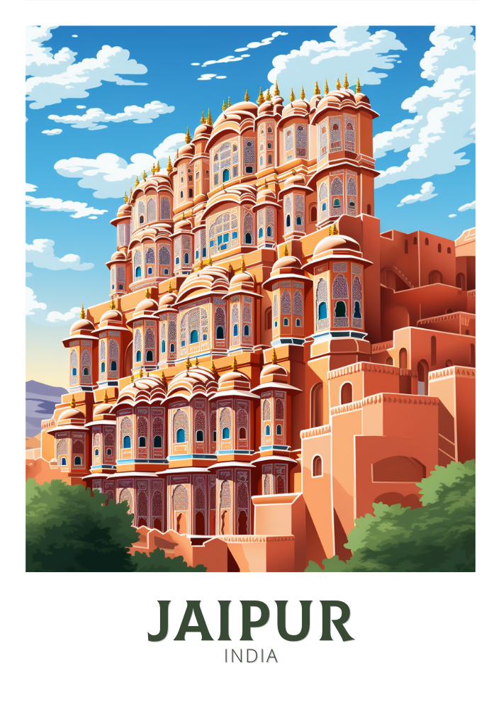 Asian JAIPUR TRAVEL POSTER - RETRO INDIA DESIGN