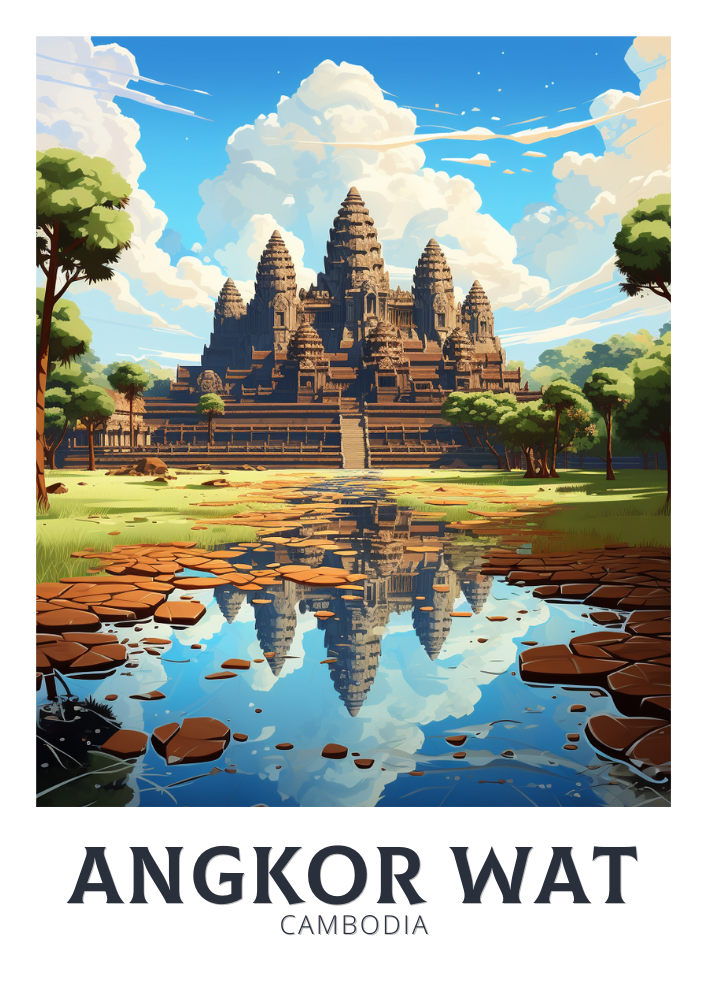 Asian ANGKOR WAT ARTWORK - RETRO POSTER