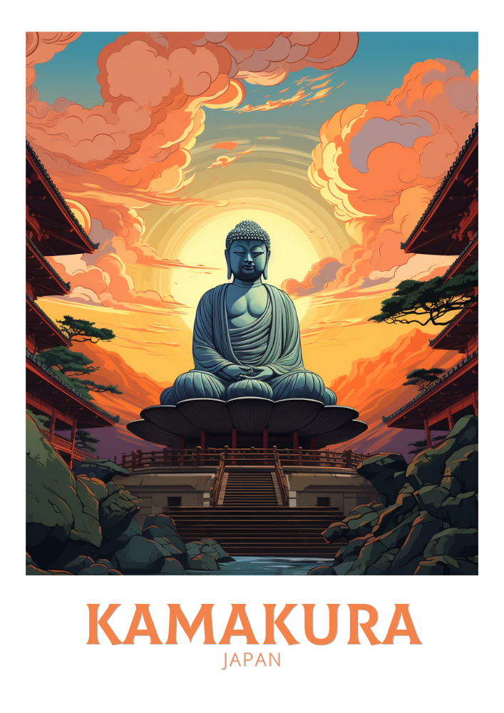 Asian KAMAKURA TRAVEL POSTER - RETRO JAPAN ART