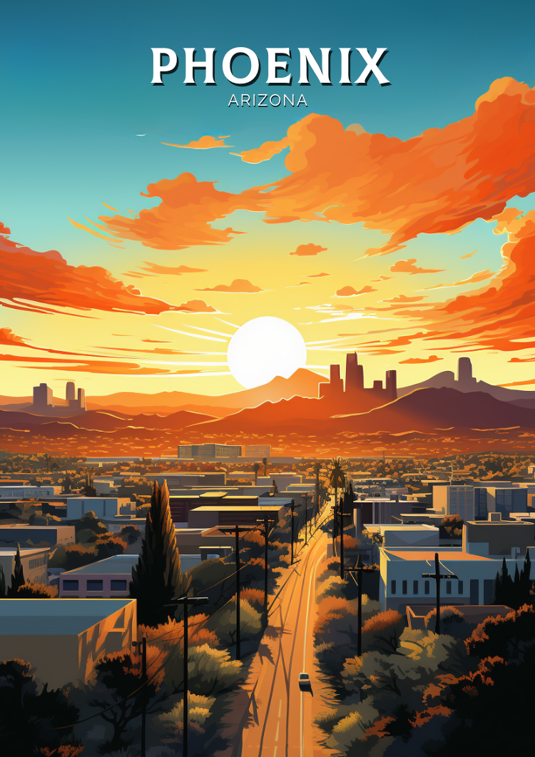North AmericaPHOENIX TRAVEL PRINT - ARIZONA ARTWORK
