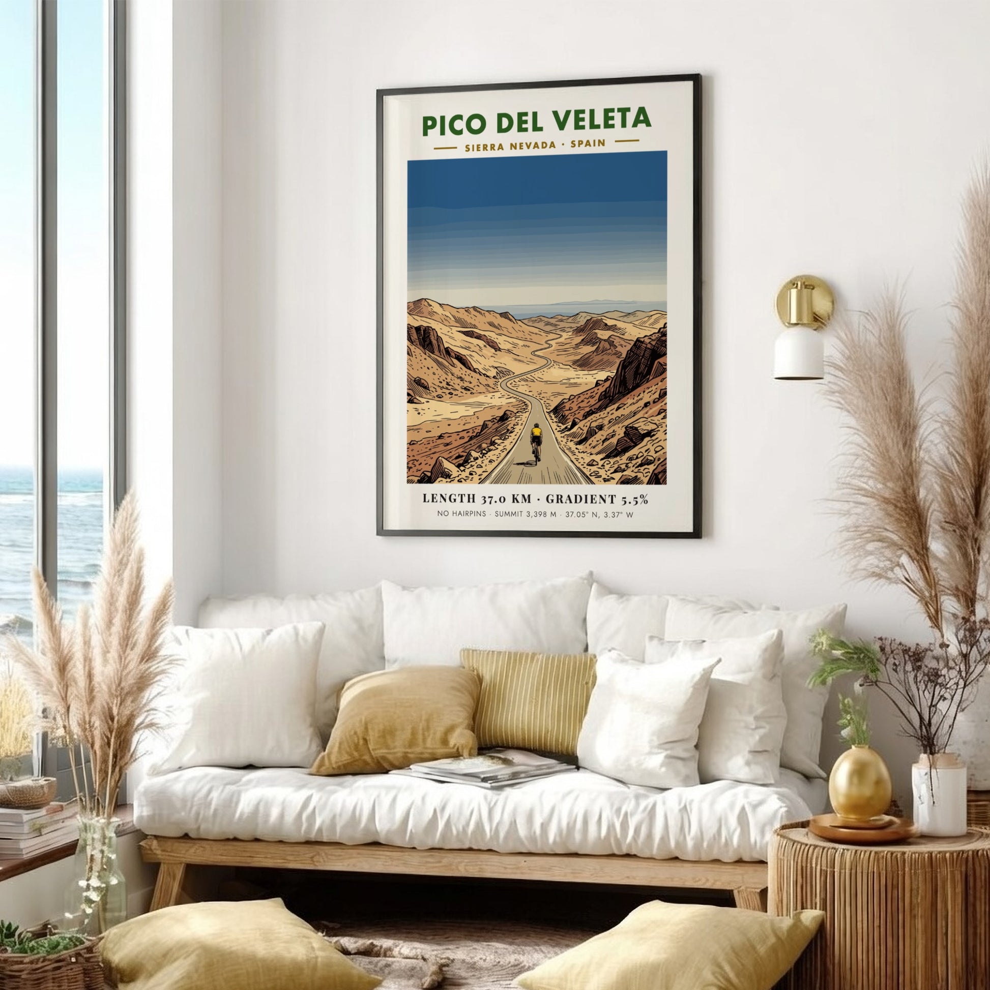 Poster of a cyclist climbing the rugged Pico Del Veleta in the Spanish Sierra Nevada.