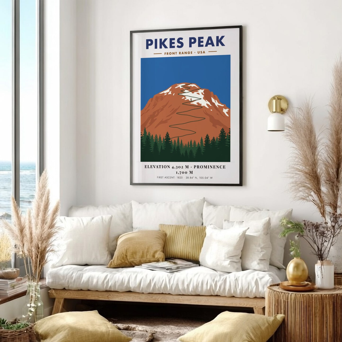 Poster of Pikes Peak featuring a winding road through a mountain landscape illustration.
