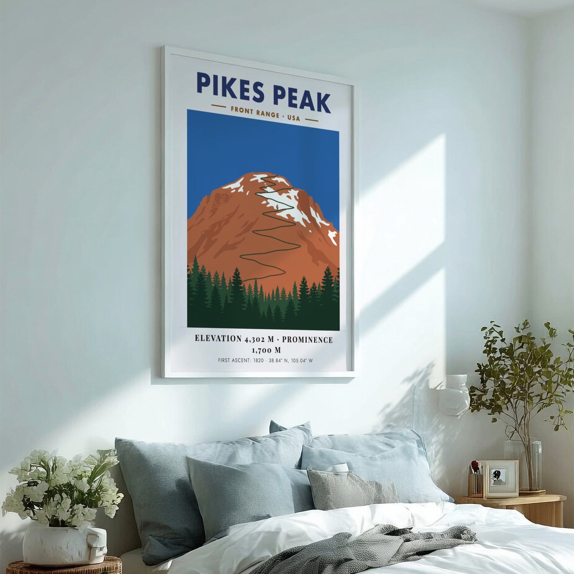 Poster of Pikes Peak featuring a winding road through a mountain landscape illustration.