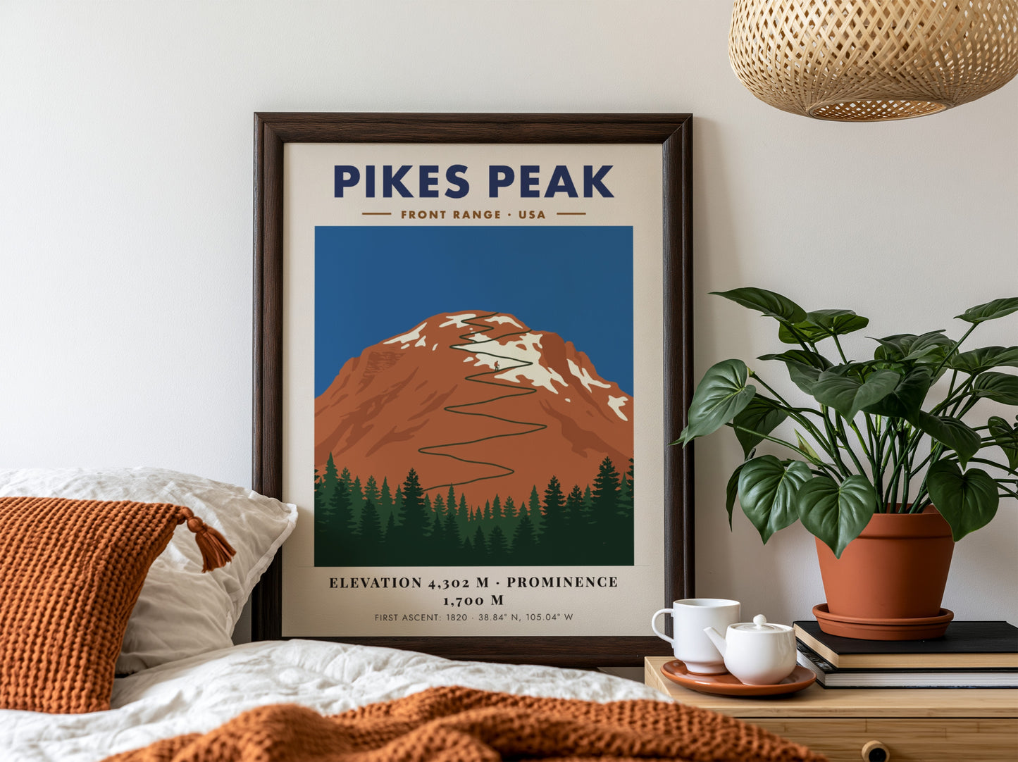 Poster of Pikes Peak featuring a winding road through a mountain landscape illustration.