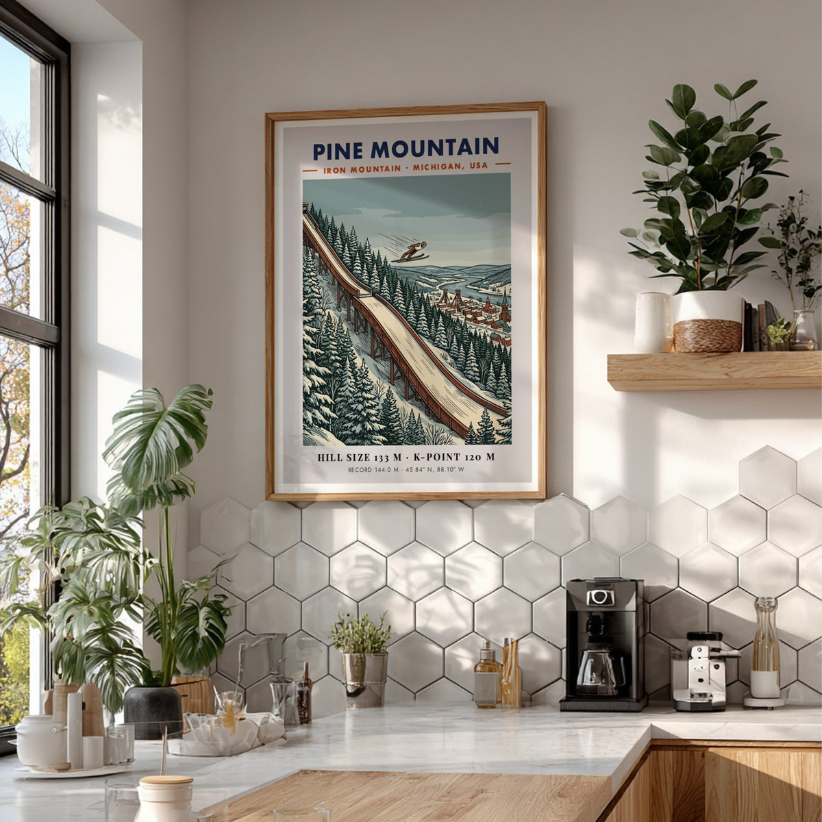 Poster of the Pine Mountain ski jump in Iron Mountain with a skier.