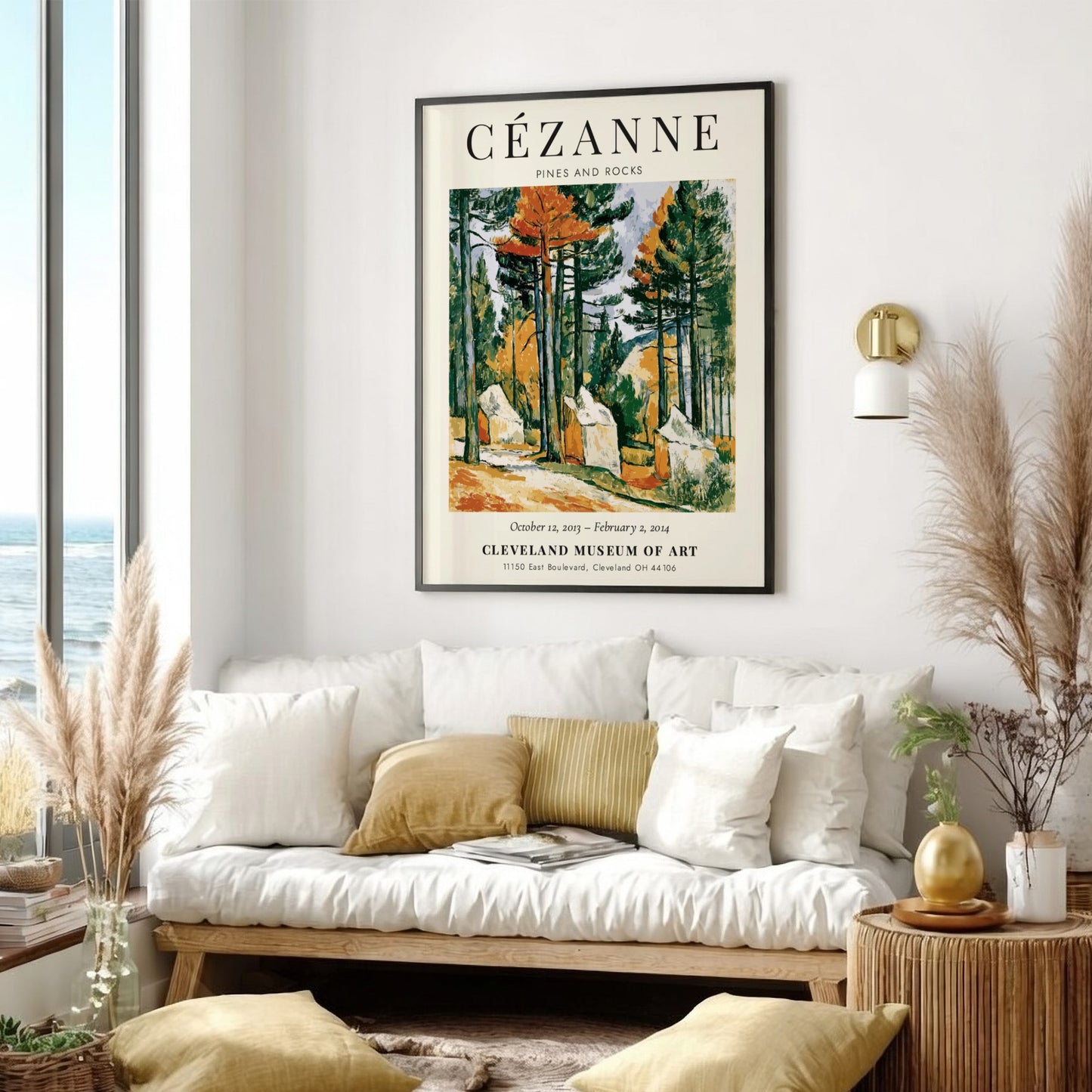 Cézanne Exhibition Posters featuring Pines and Rocks artwork in vibrant greens and earthy tones